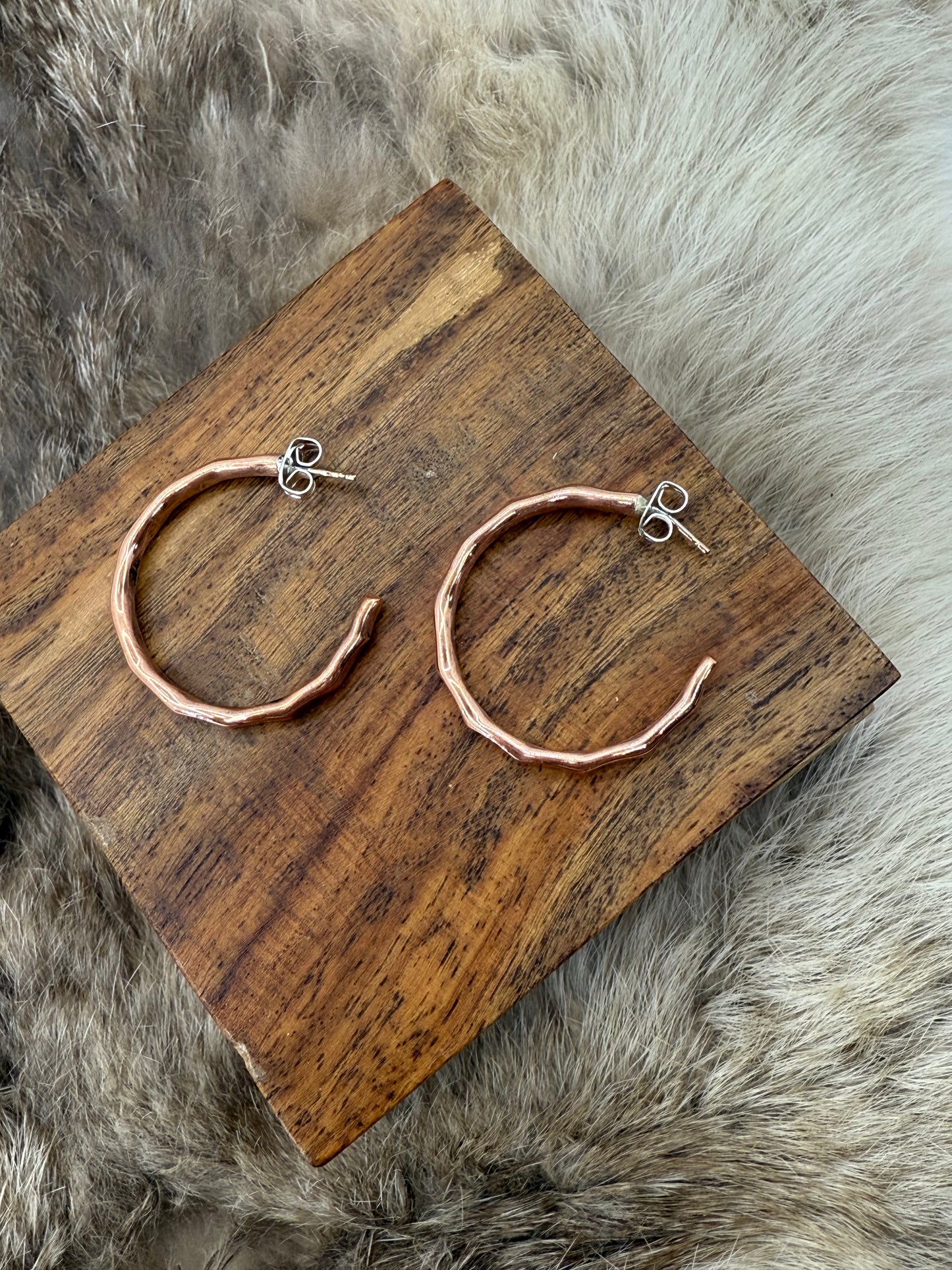 Hammered Wire Copper Hoops by Elaine Tahe, Navajo
