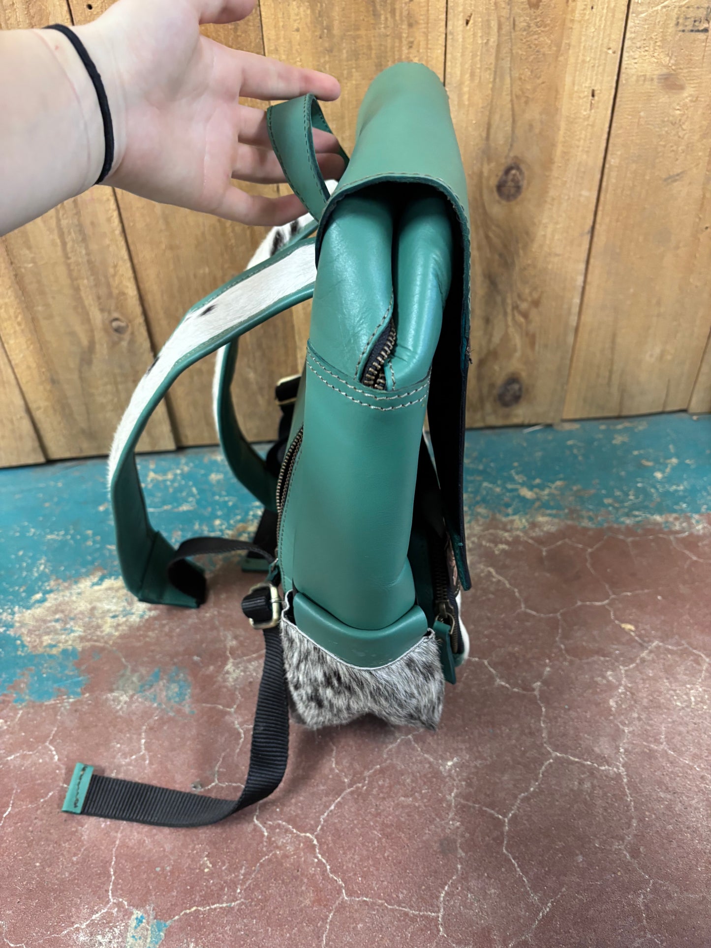 Turquoise Cowhide Tooled Leather Backpack