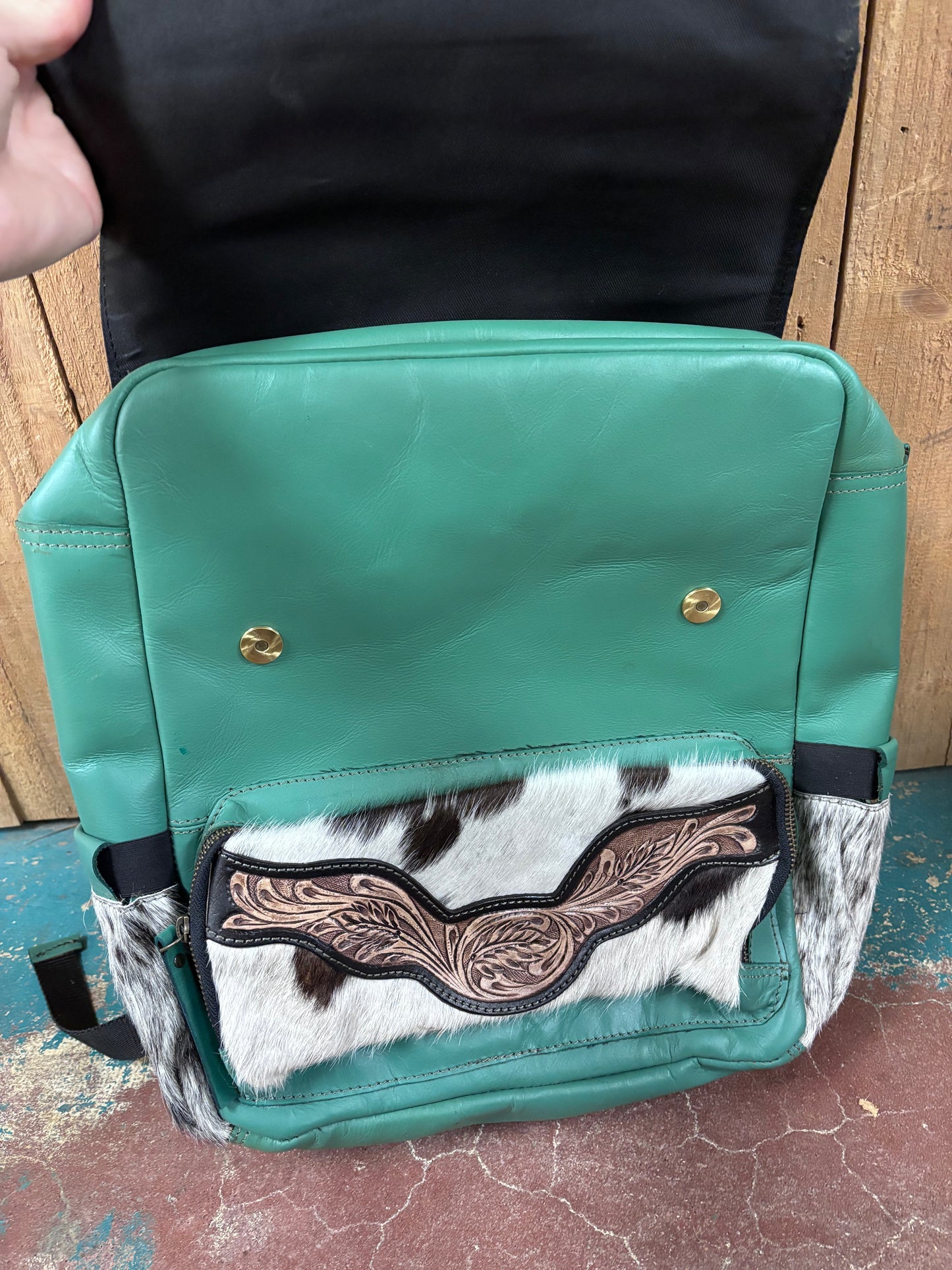 Turquoise Cowhide Tooled Leather Backpack