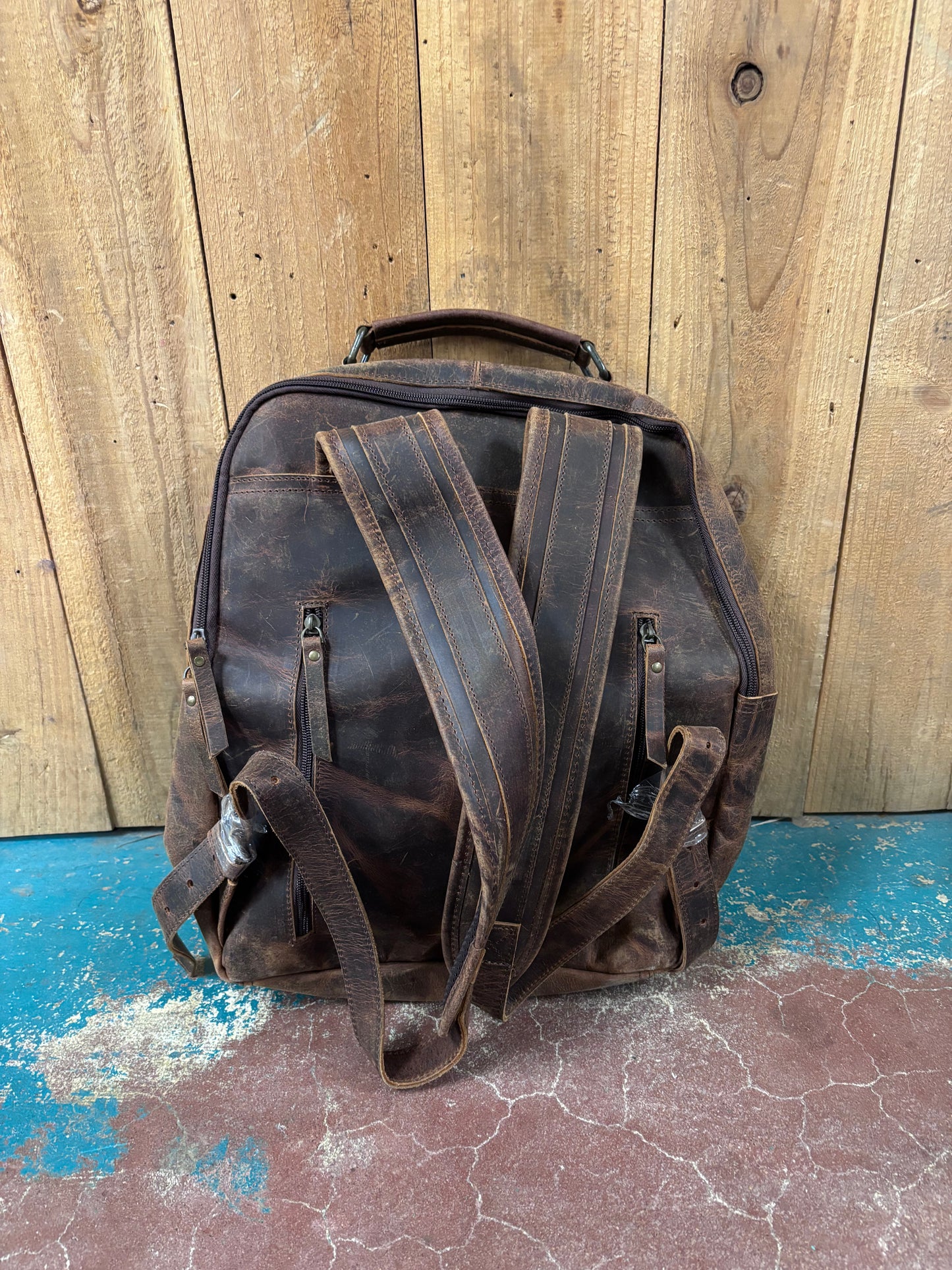 Small Brown Leather Brown And White Cowhide Backpack