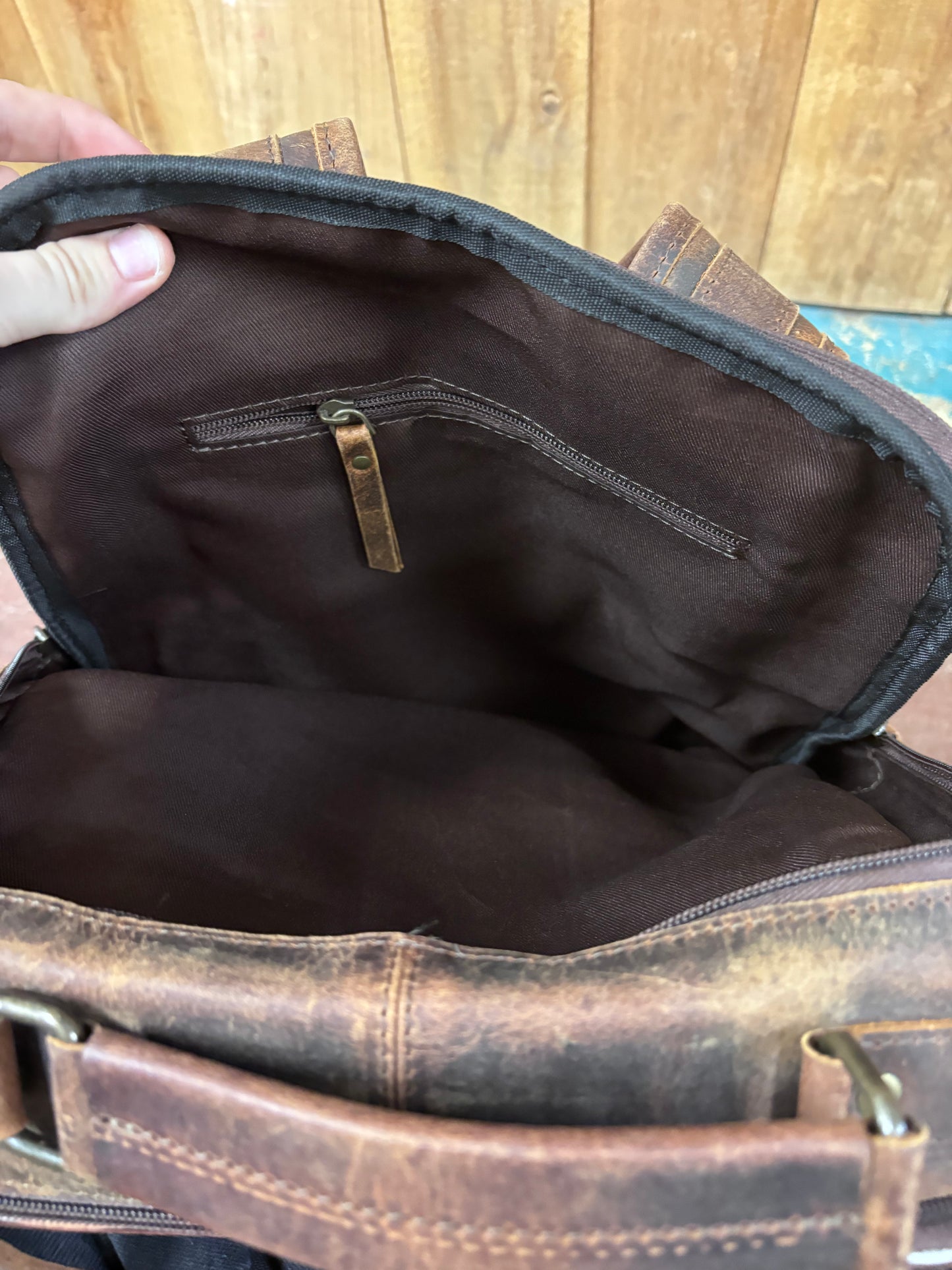 Small Brown Leather Brown And White Cowhide Backpack