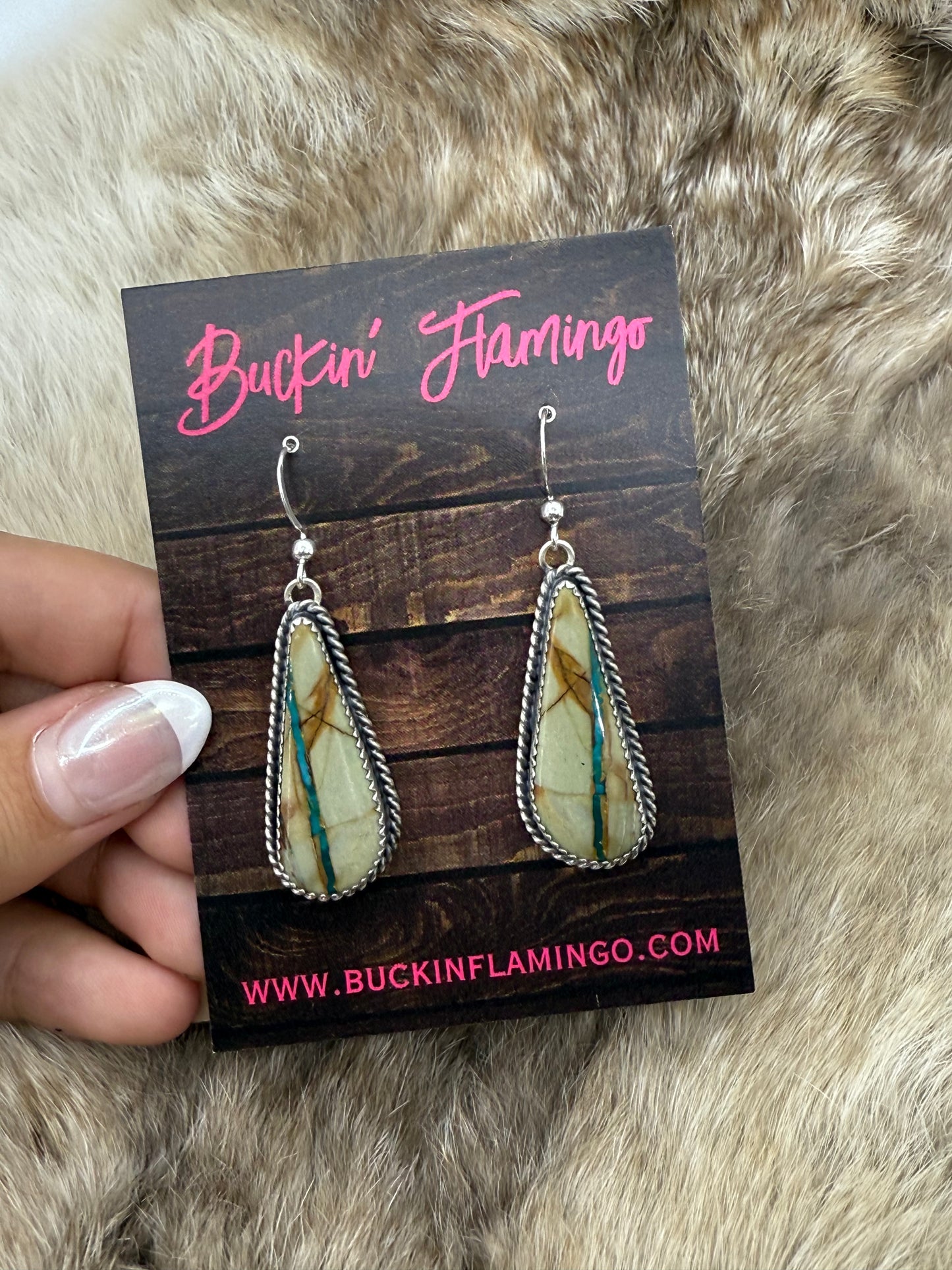 Boulder Ribbop0n Turquoise Dangle Earrings by Virginia Becenti, Navajo