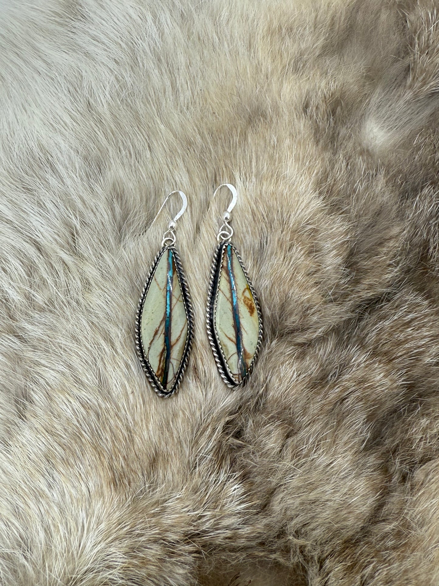 Boulder Ribbon Turquoise Dangle Earrings by Virginia Becenti, Navajo