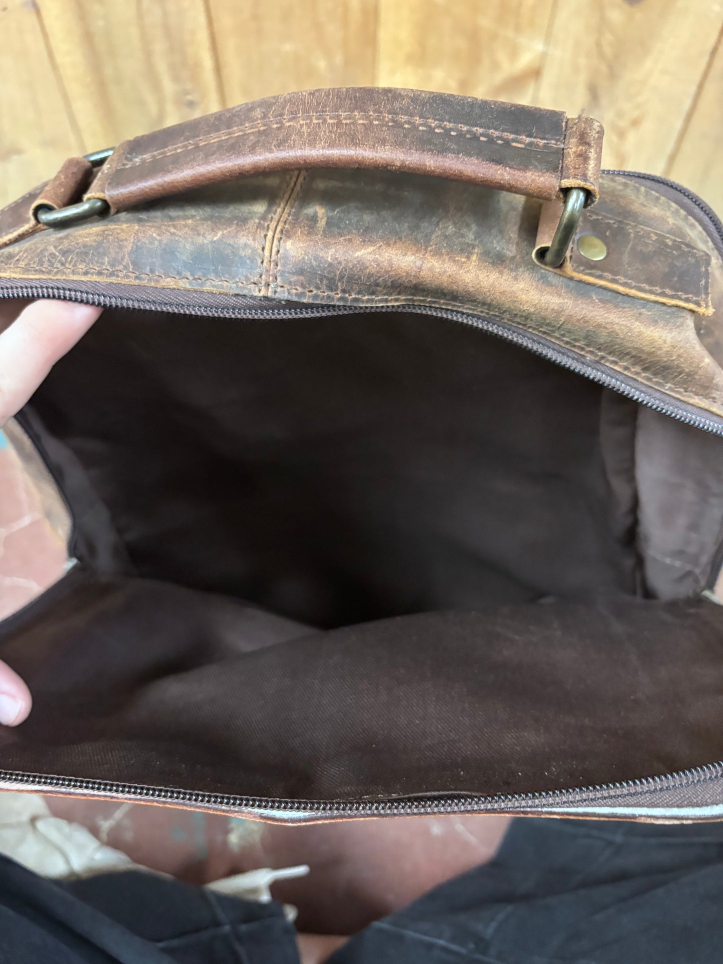 Small Brown Leather Brown And White Cowhide Backpack