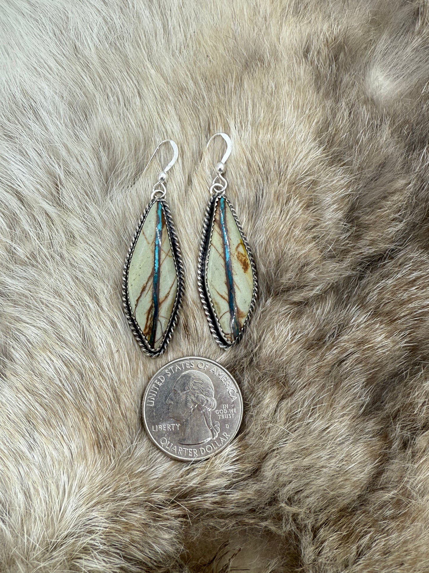 Boulder Ribbon Turquoise Dangle Earrings by Virginia Becenti, Navajo