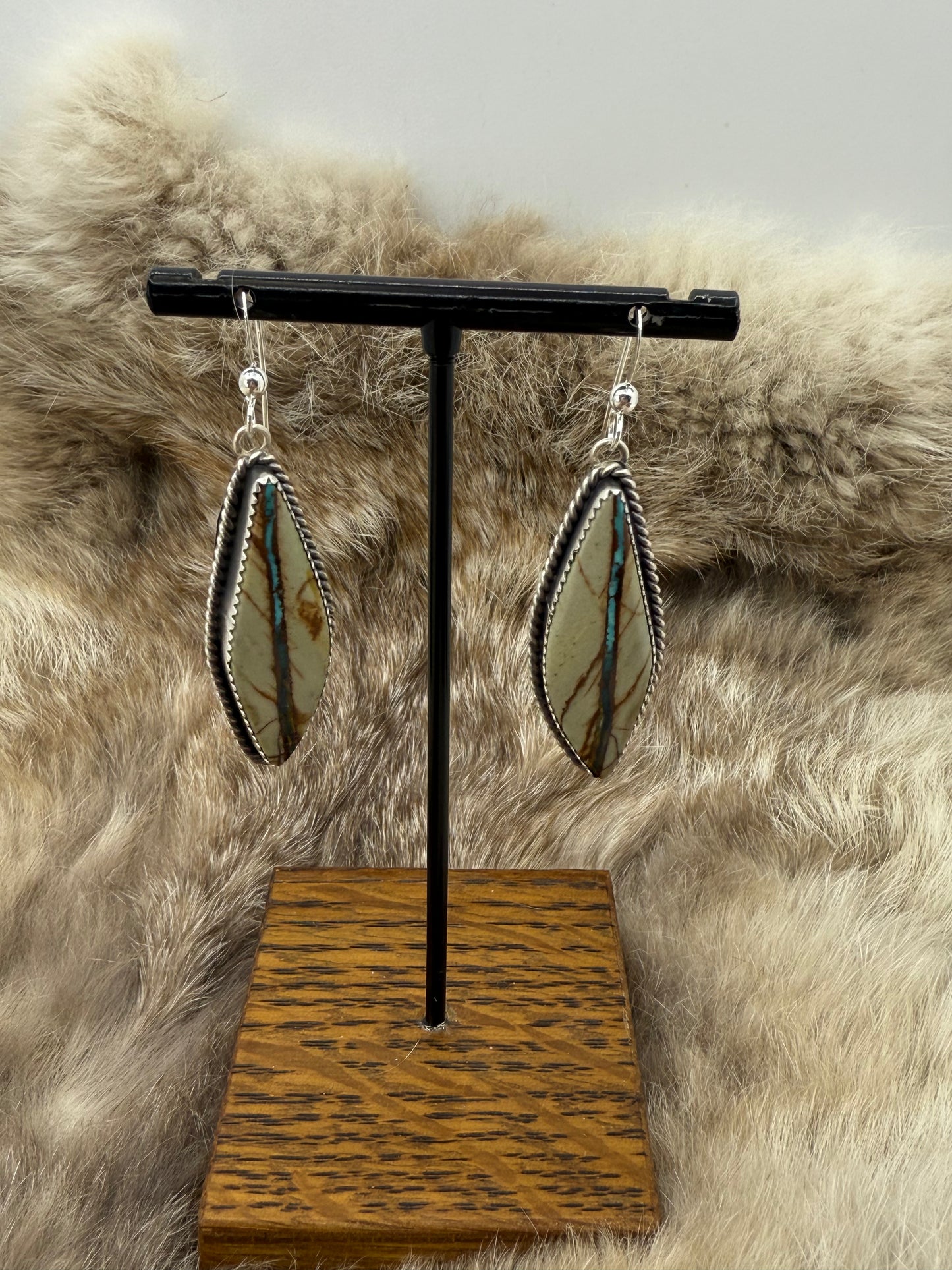 Boulder Ribbon Turquoise Dangle Earrings by Virginia Becenti, Navajo