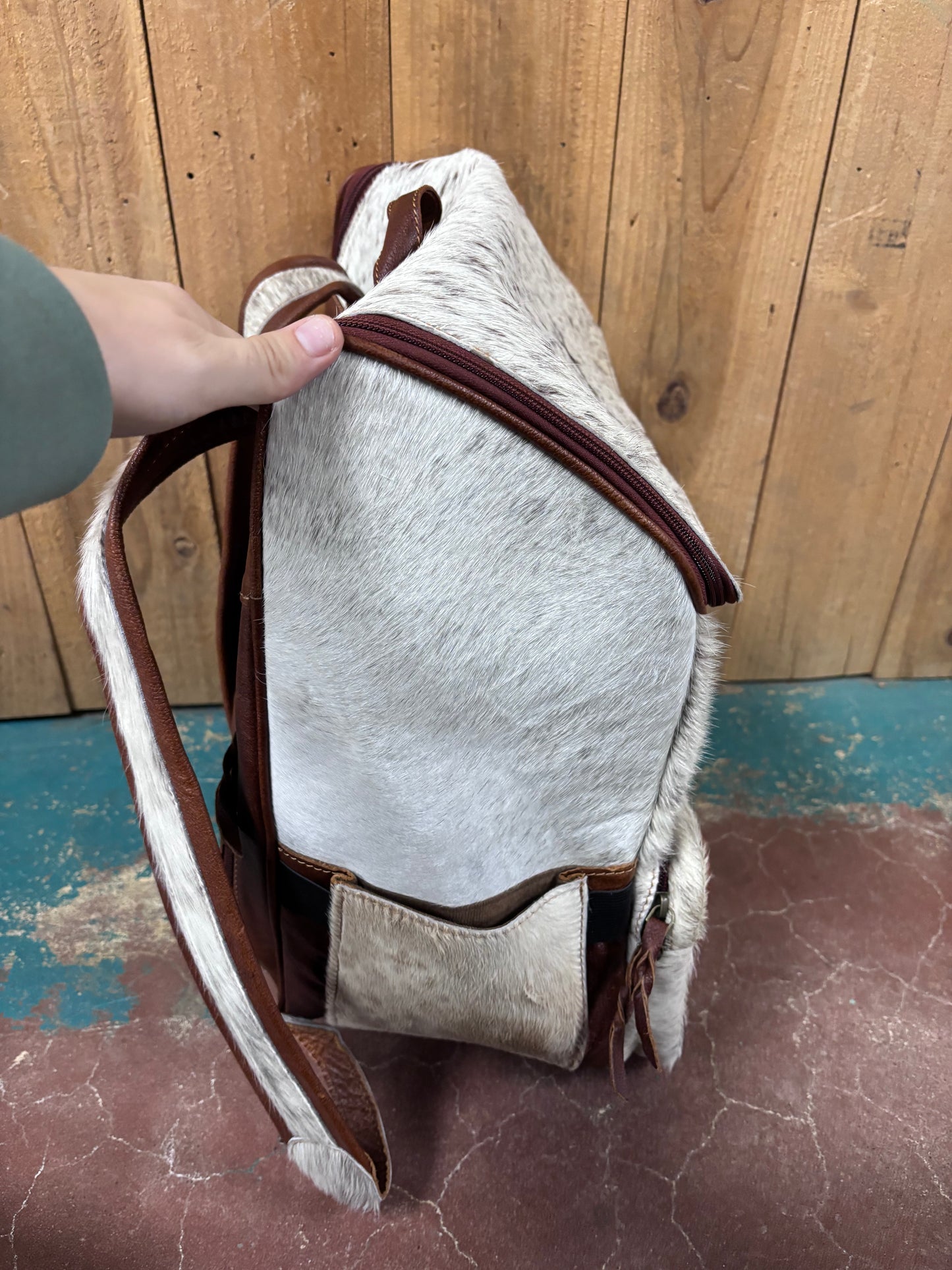 White Cowhide Leather Backpack