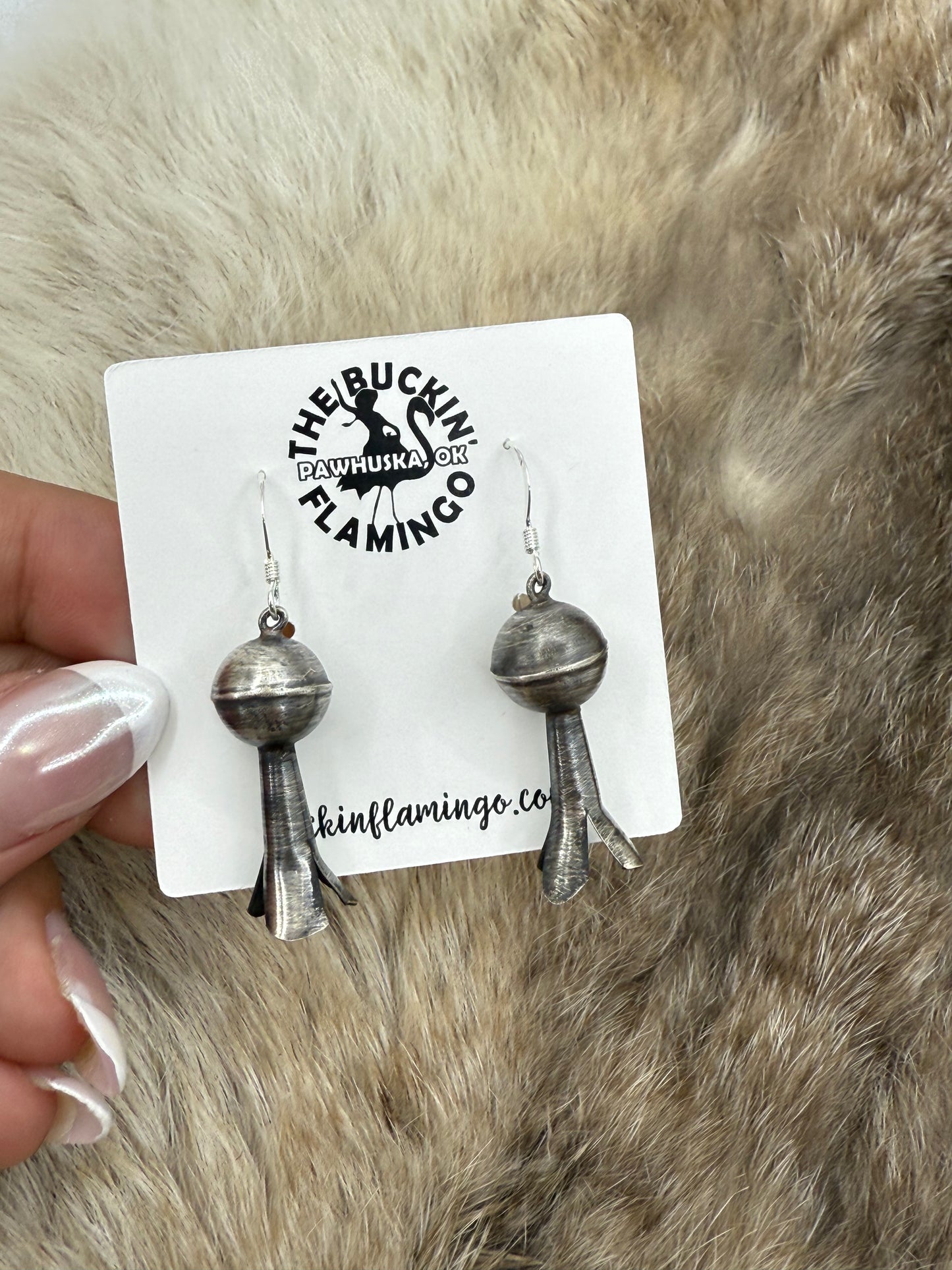 Handmade Silver Blossom Dangle Earrings by Emily Tsosie, Navajo