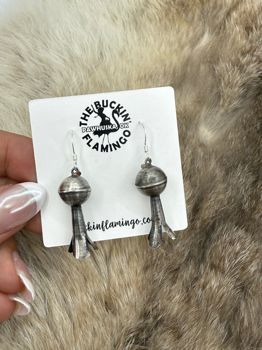 Handmade Silver Blossom Dangle Earrings by Emily Tsosie, Navajo