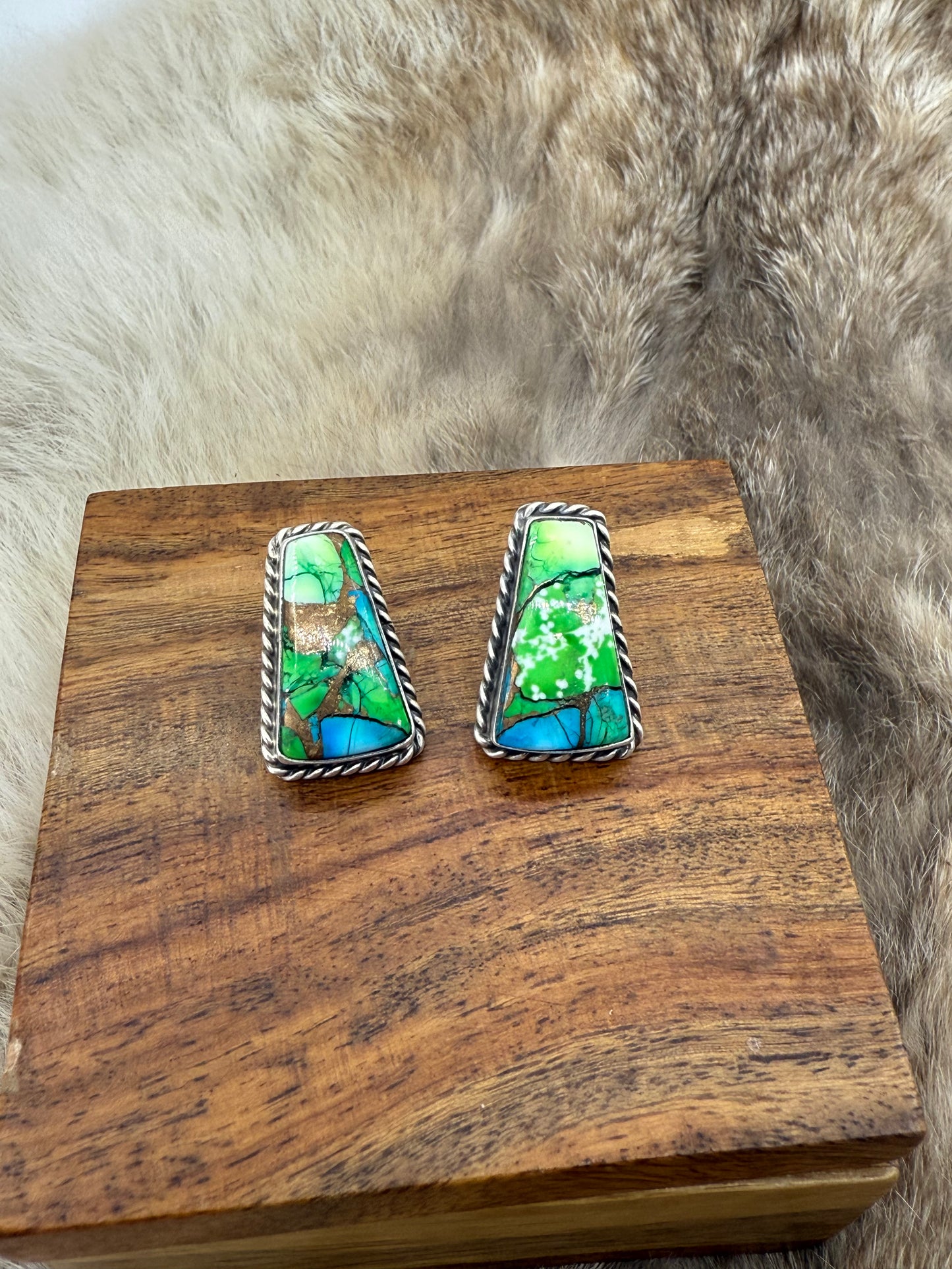 Peacock Dahlia Post Earrings by Chassity Belone, Navajo