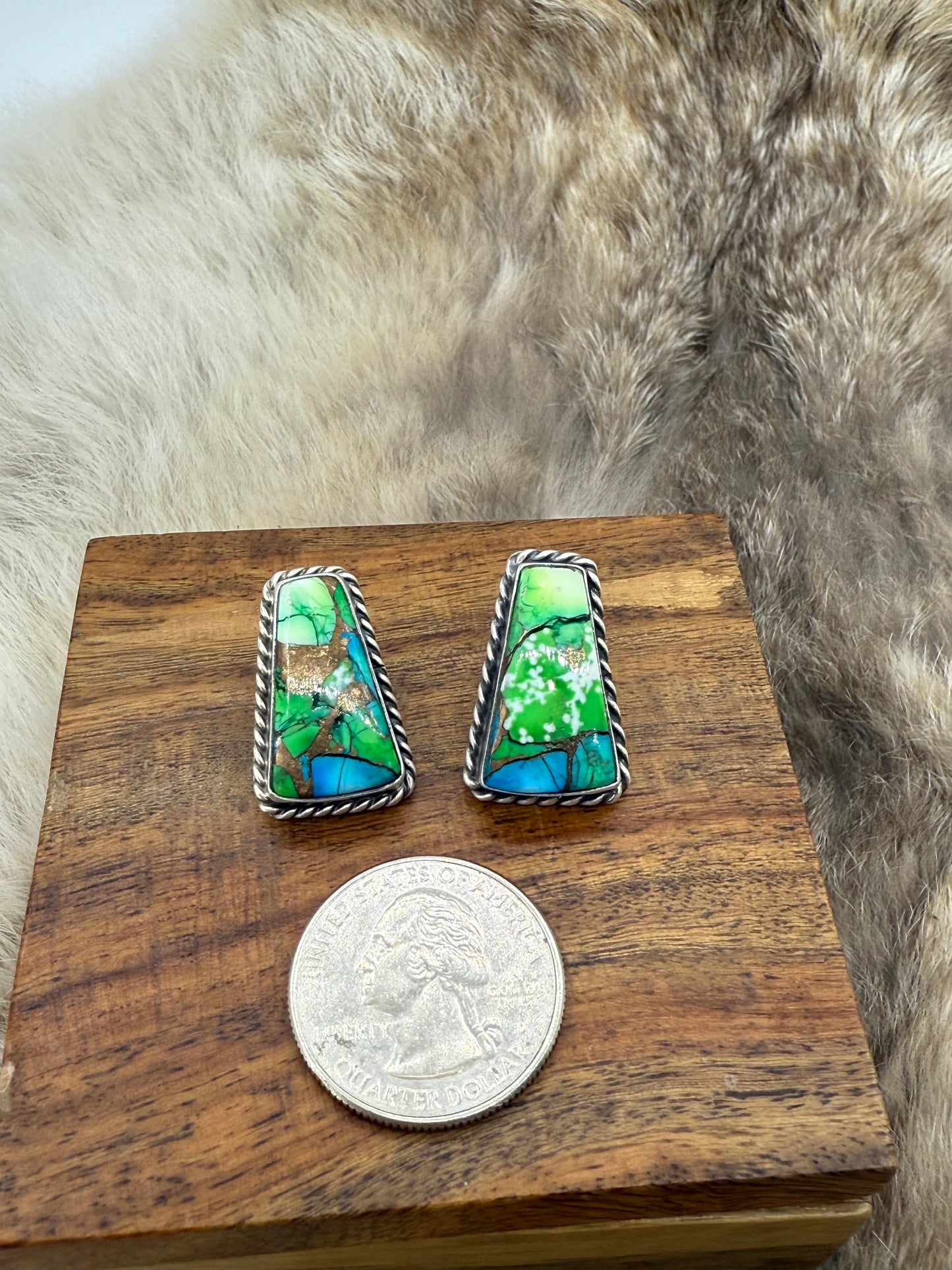 Peacock Dahlia Post Earrings by Chassity Belone, Navajo