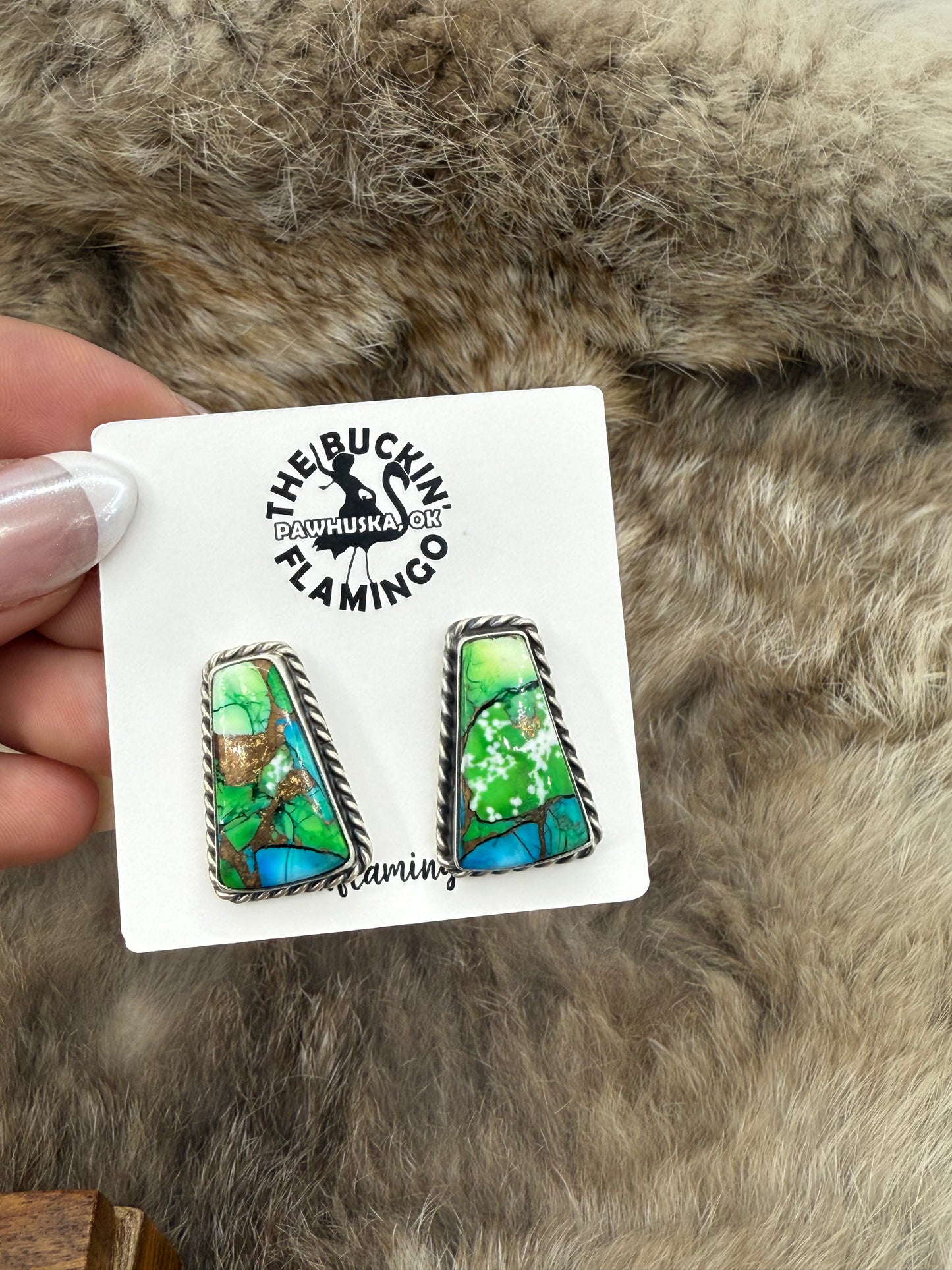 Peacock Dahlia Post Earrings by Chassity Belone, Navajo