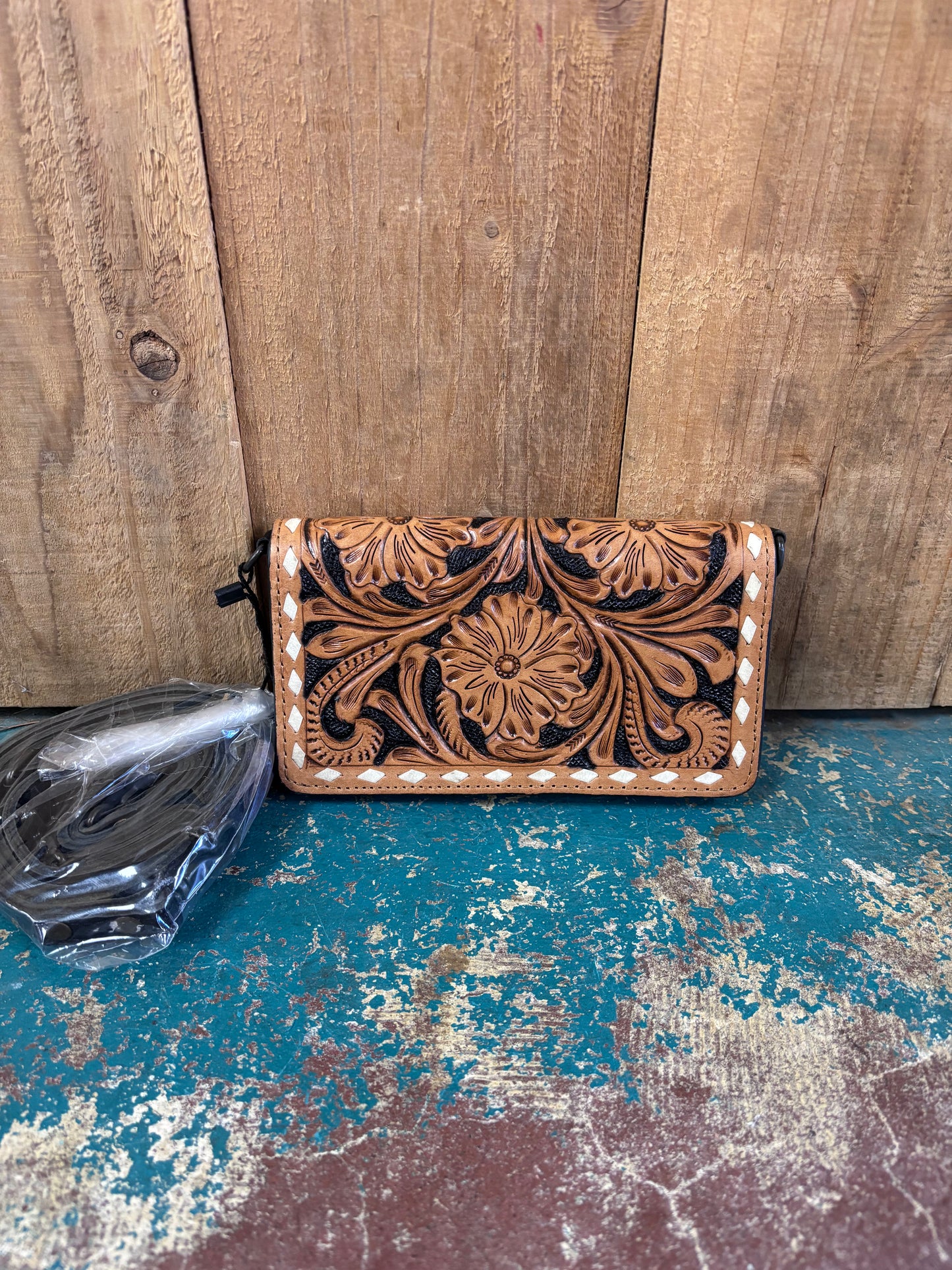 Black And White Cowhide Turquoise Stone Leather Wallet