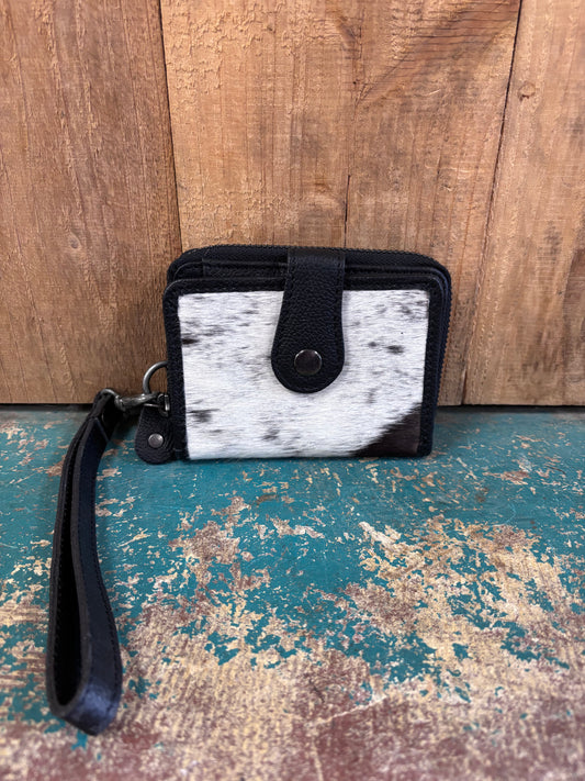 Black And White Cowhide Black Leather Wrist Wallet