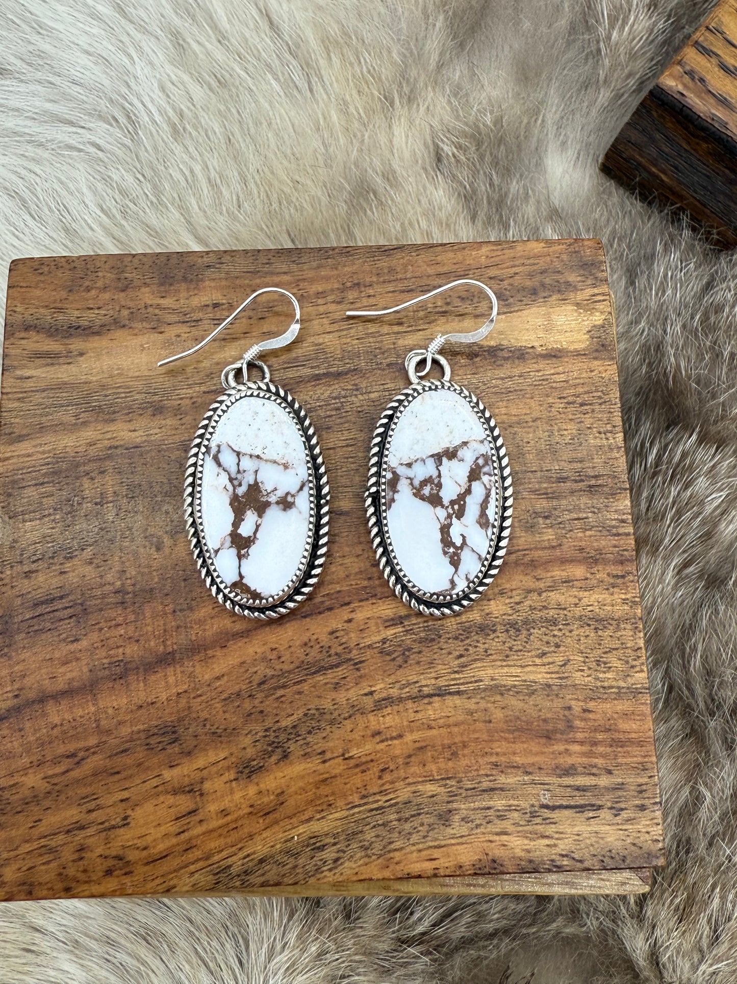 Wild Horse Oval Dangle Earrings by Joelias Draper, Navajo