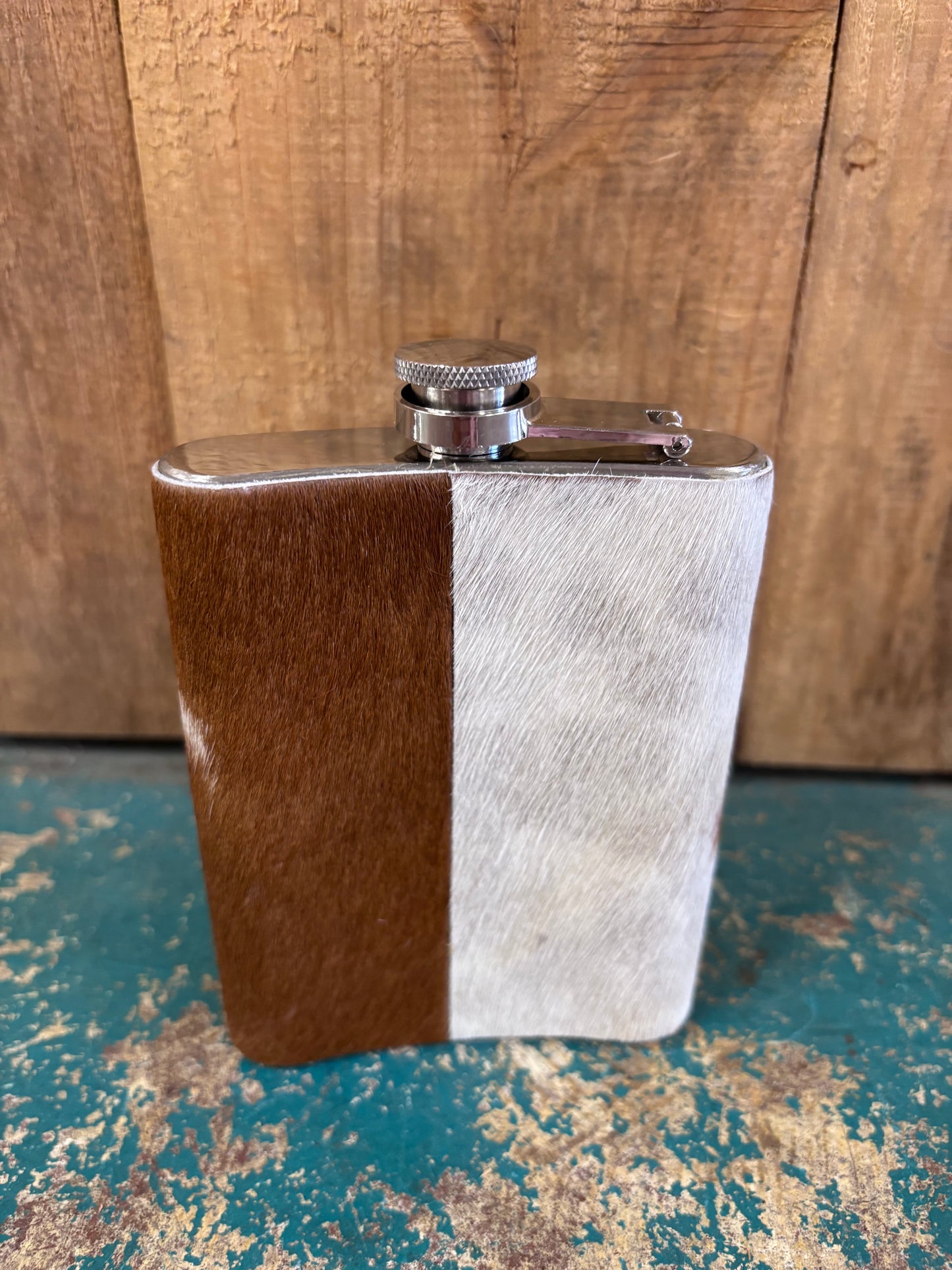 Version 1 Brown And White Cowhide Flask