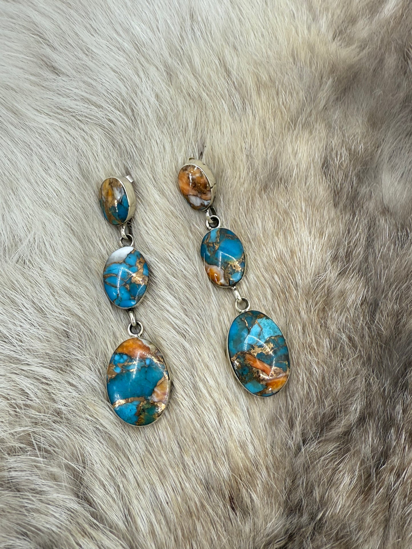 Orange Crush Triple Dangle Earrings by Irvin Tsosie, Navajo