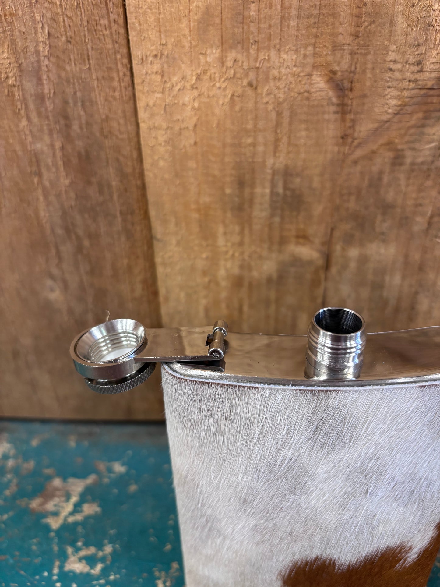 Version 1 Brown And White Cowhide Flask