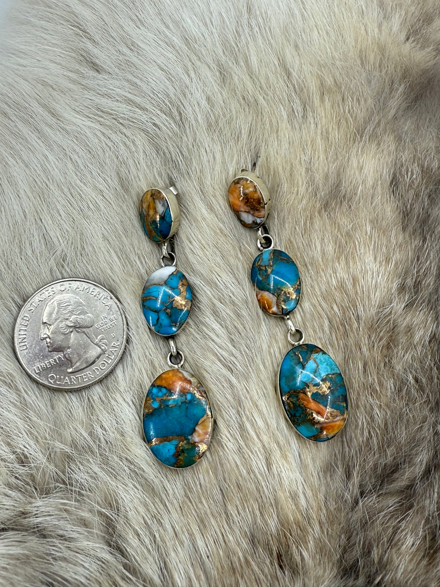 Orange Crush Triple Dangle Earrings by Irvin Tsosie, Navajo