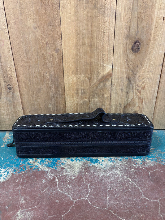 Black Flower Tooled Bracelet Jewelry Box