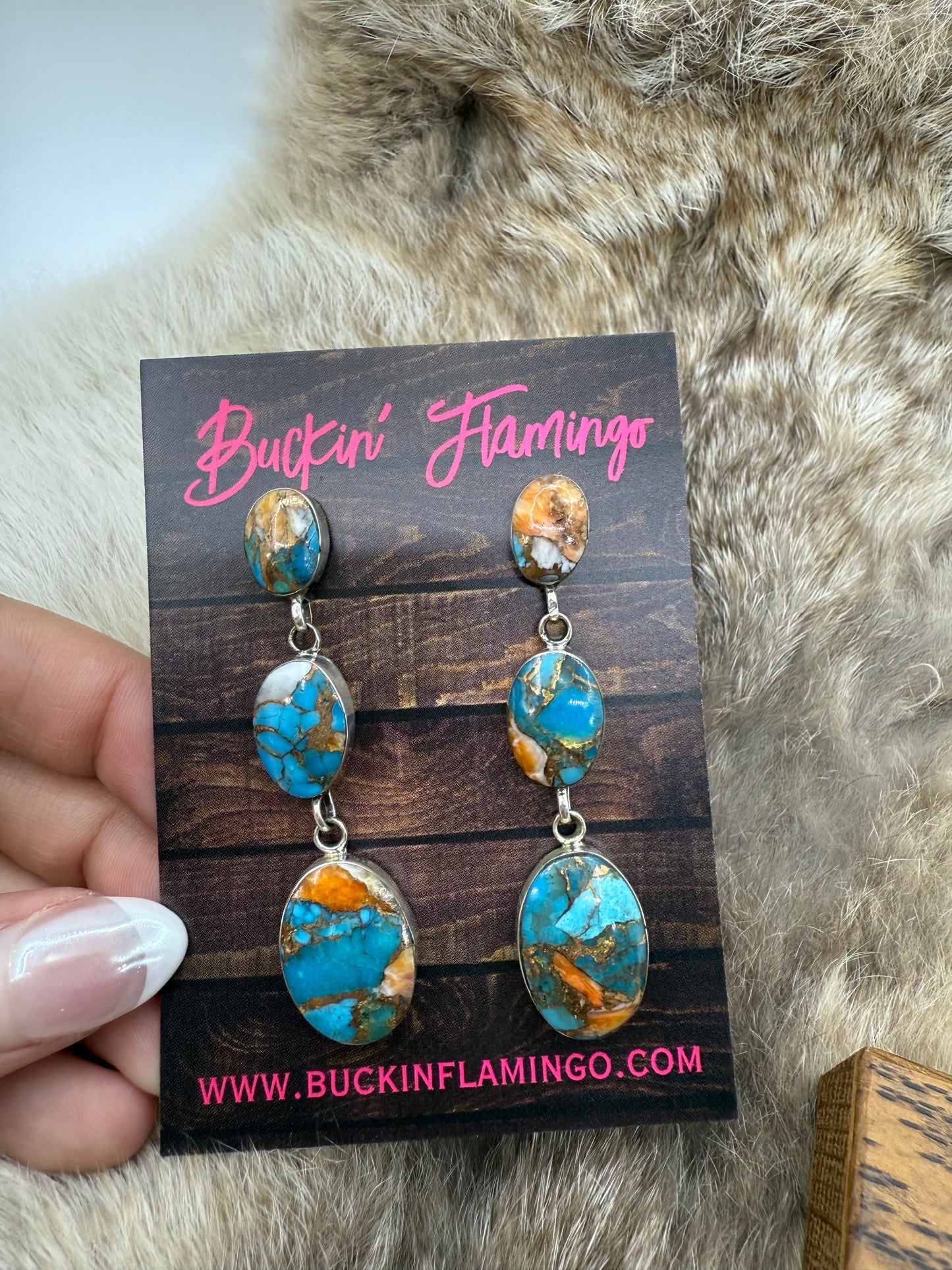 Orange Crush Triple Dangle Earrings by Irvin Tsosie, Navajo