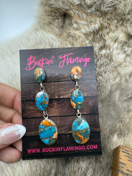 Orange Crush Triple Dangle Earrings by Irvin Tsosie, Navajo