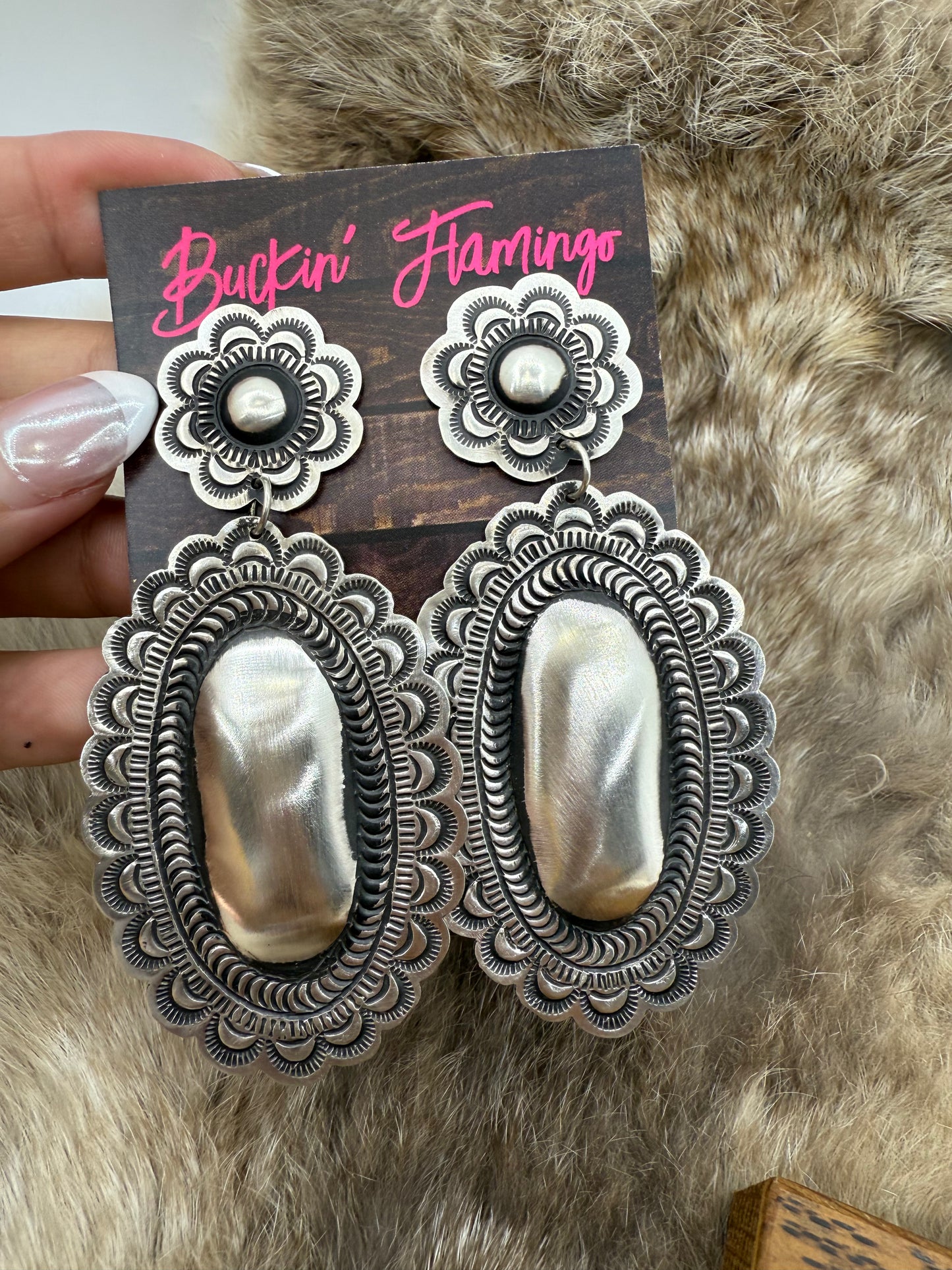 Big Concho Post Dangle Earrings by LeAnder Tahe, Navajo