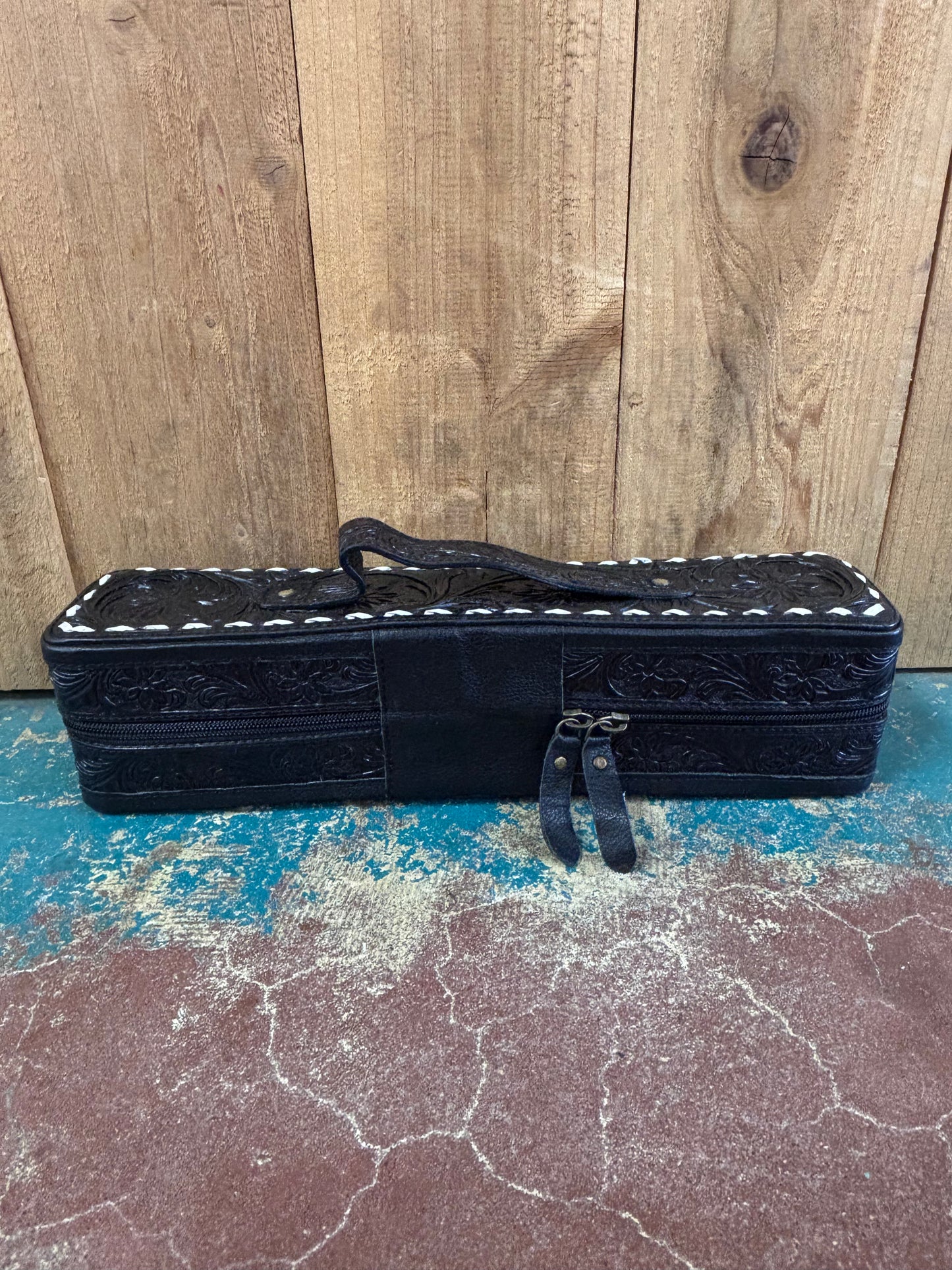 Black Flower Tooled Bracelet Jewelry Box