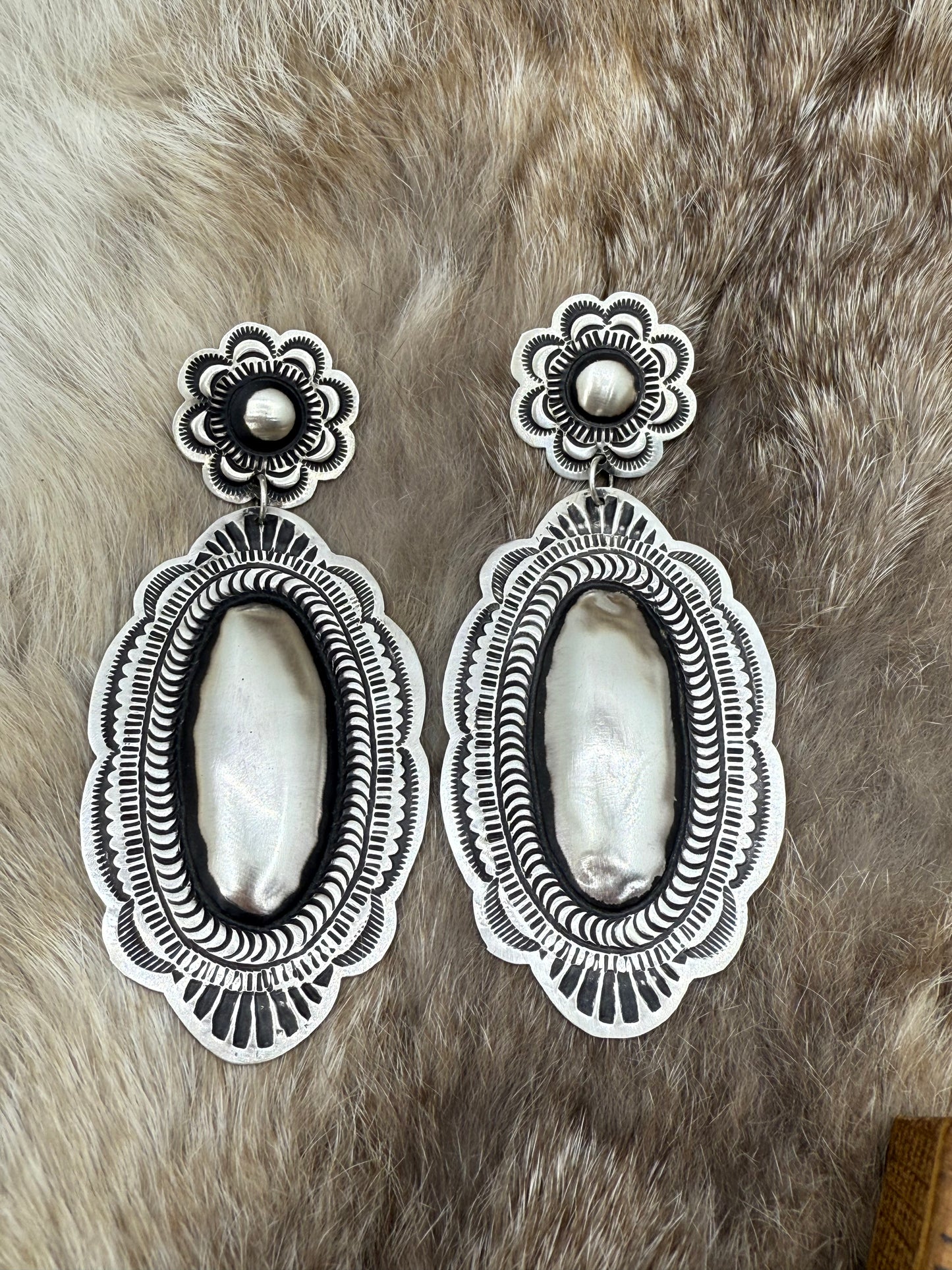 Big Concho Post Dangle Earrings by LeAnder Tahe, Navajo