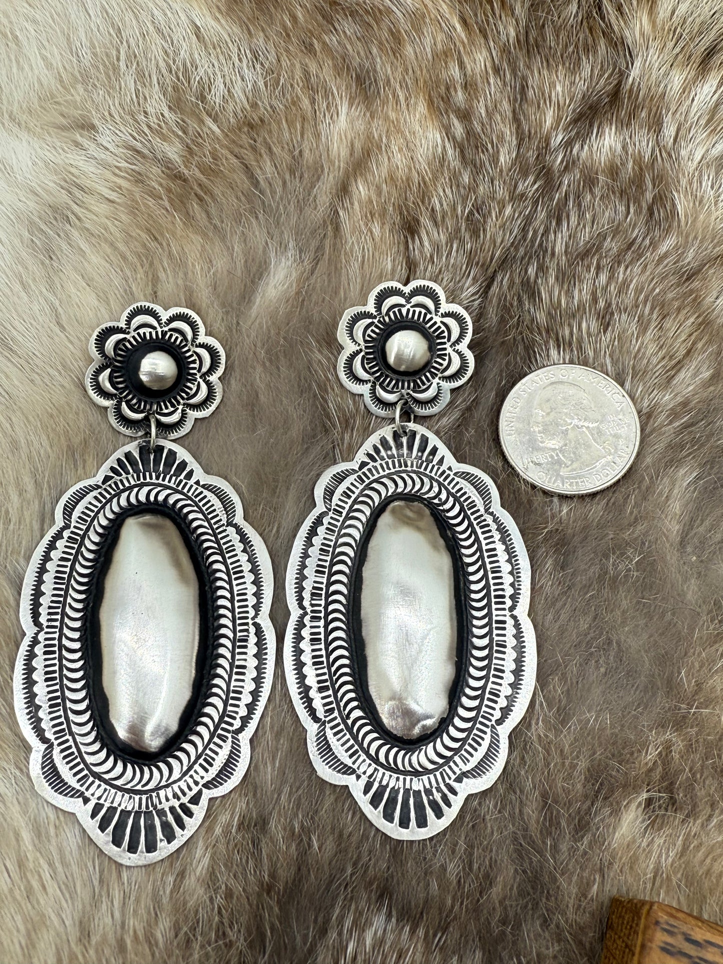 Big Concho Post Dangle Earrings by LeAnder Tahe, Navajo