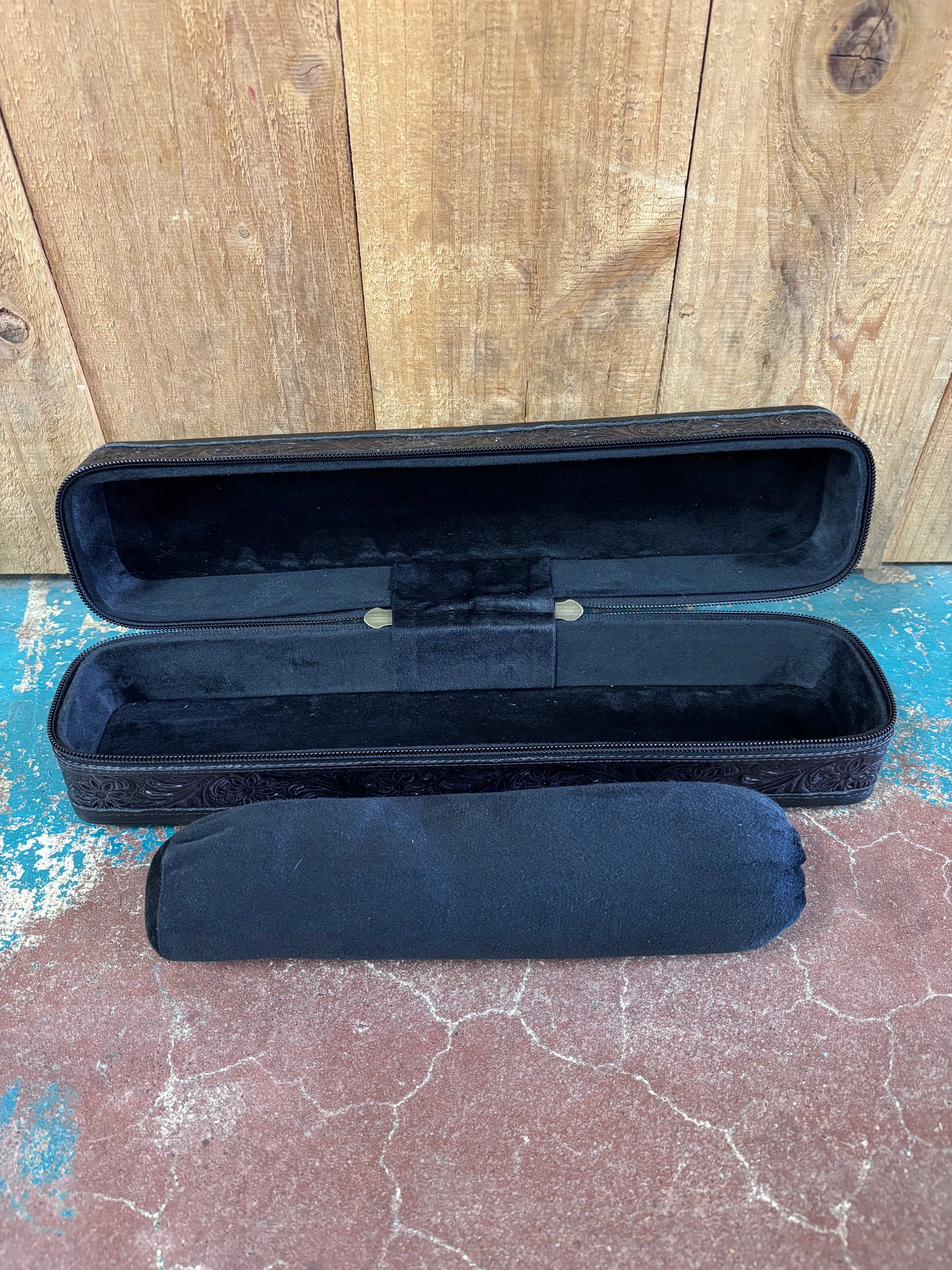 Black Flower Tooled Bracelet Jewelry Box