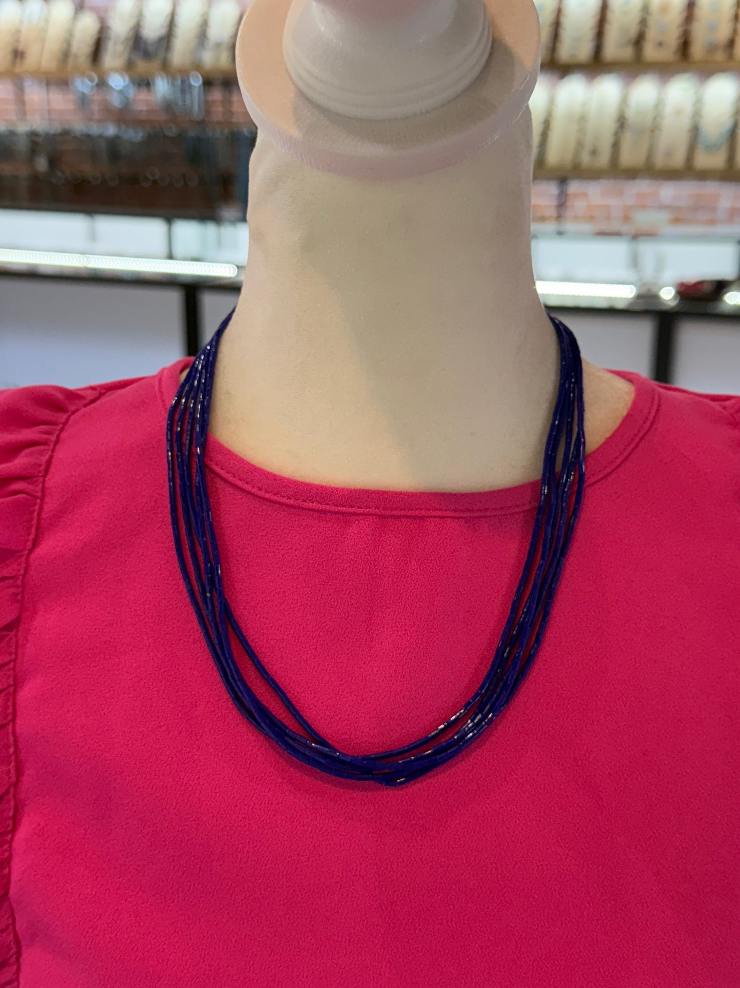 20" 5 Strand Lapis Beaded Necklace