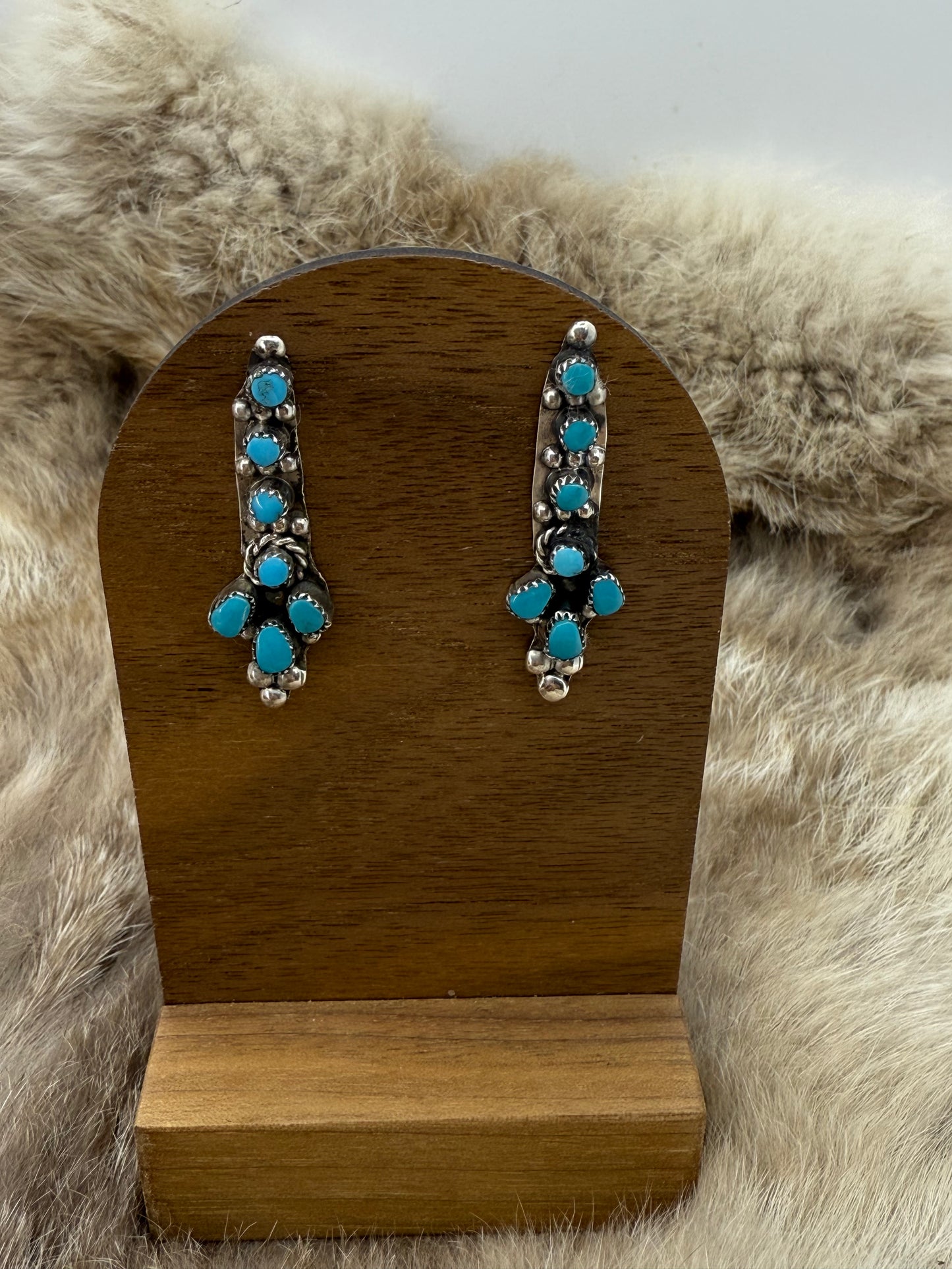 Turquoise Straight Post Dangle Earrings by Lorencita Walela, Zuni