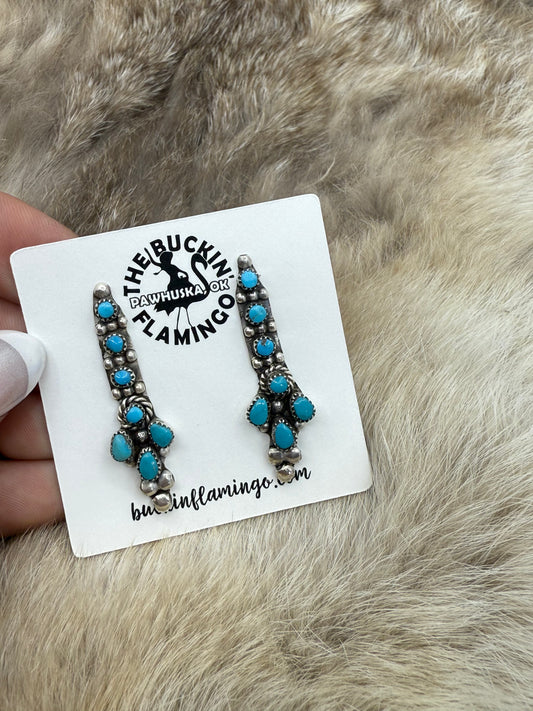 Turquoise Straight Post Dangle Earrings by Lorencita Walela, Zuni