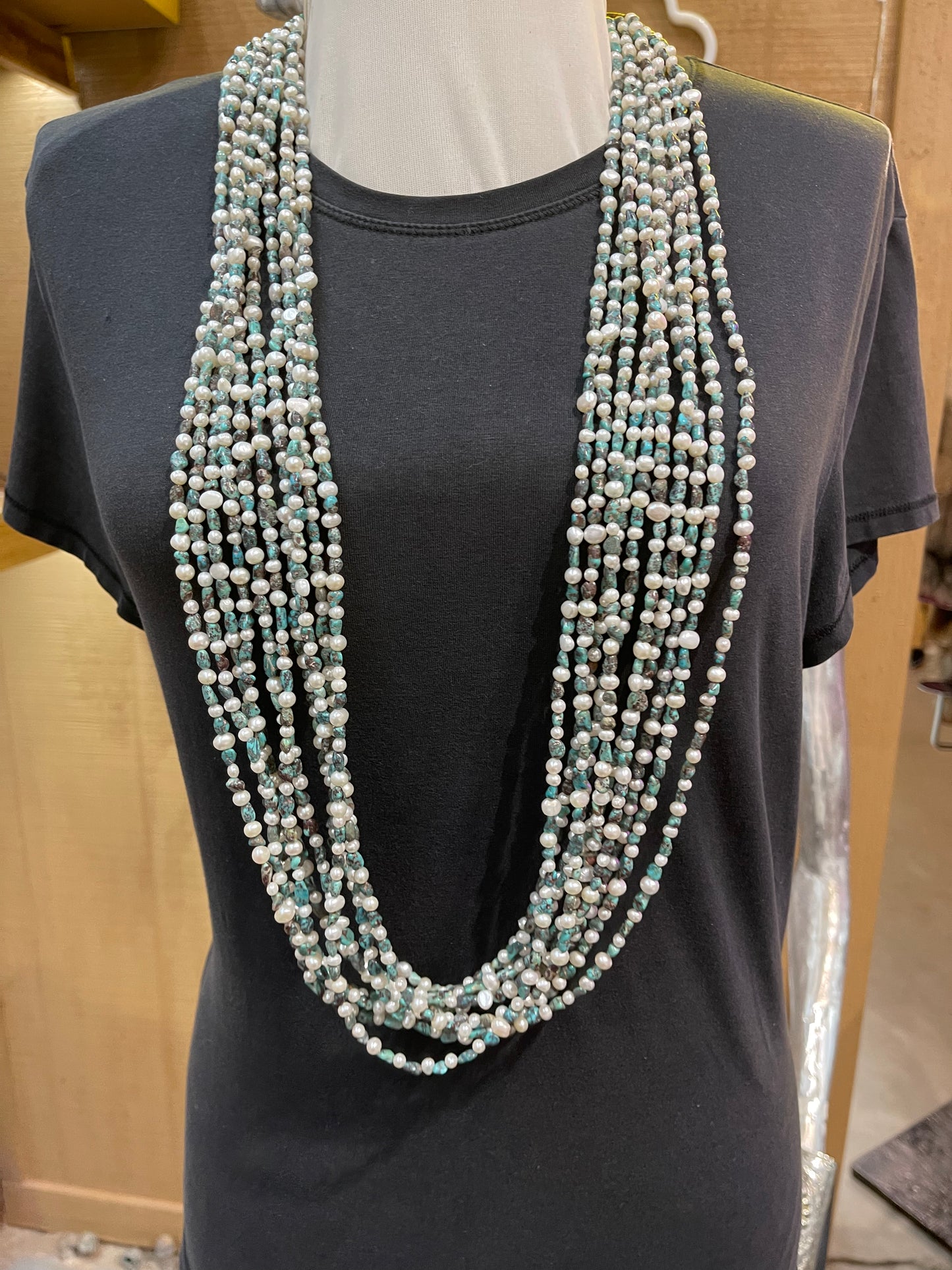 Freshwater Pearl Necklace with Turquoise Nuggets