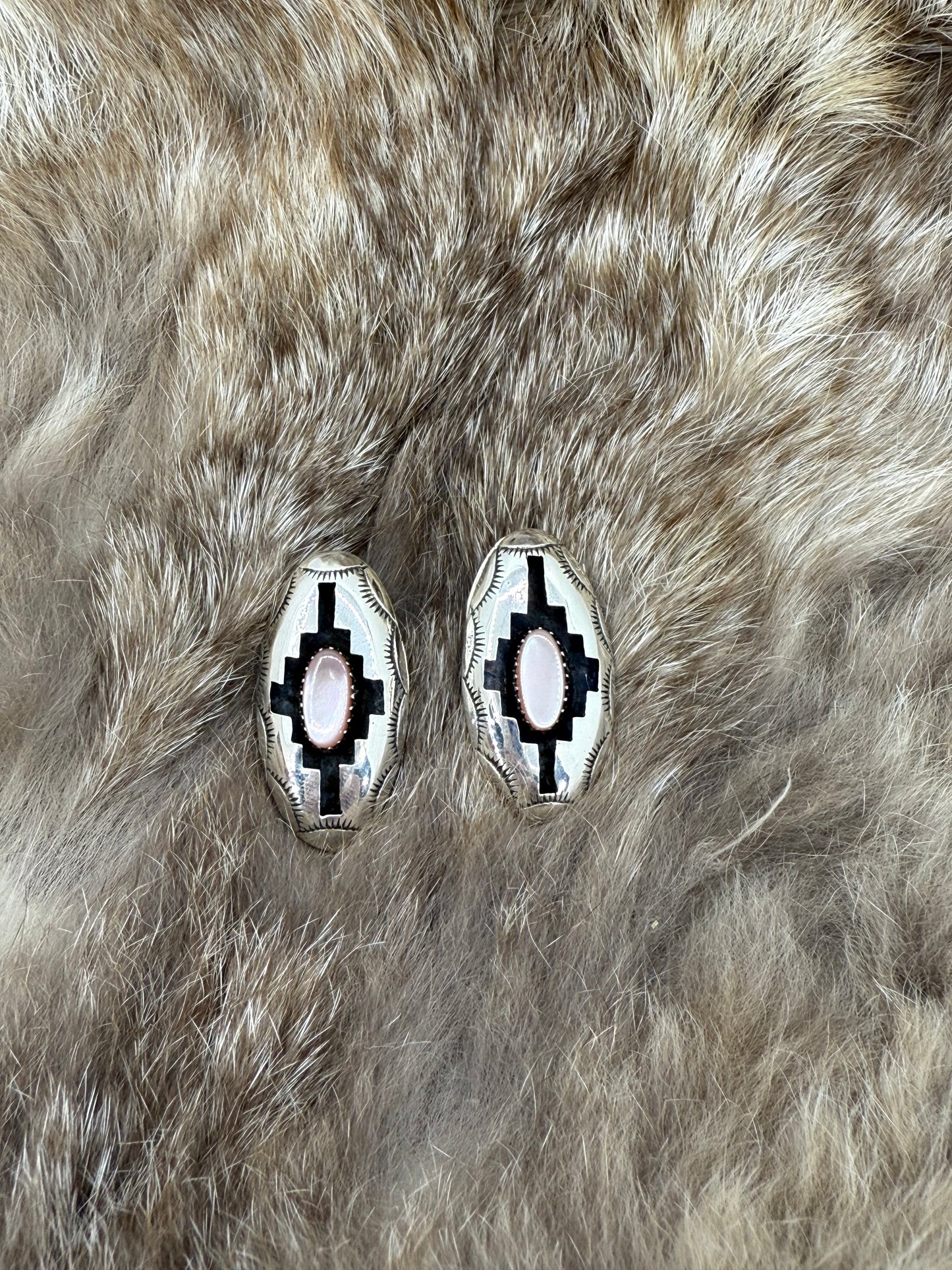 Pink Mother of Pearl Shadowbox Earrings by Felix Perry, Navajo