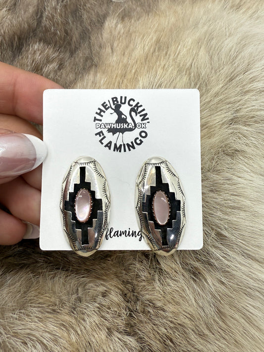 Pink Mother of Pearl Shadowbox Earrings by Felix Perry, Navajo