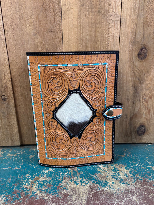 Tan Tooled Cowhide Bible Cover