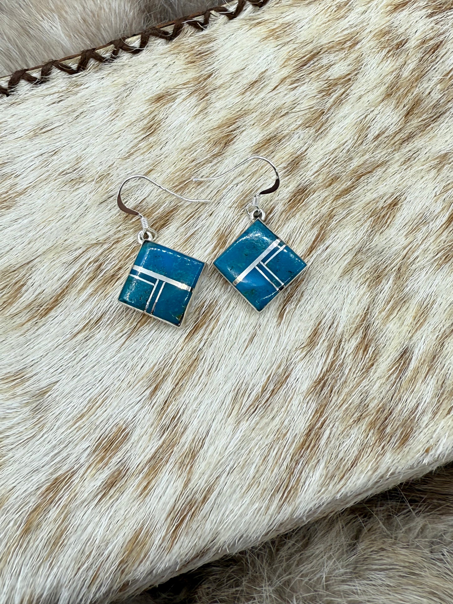 Turquoise Inlay Dangle Earrings by James Manygoats, Navajo