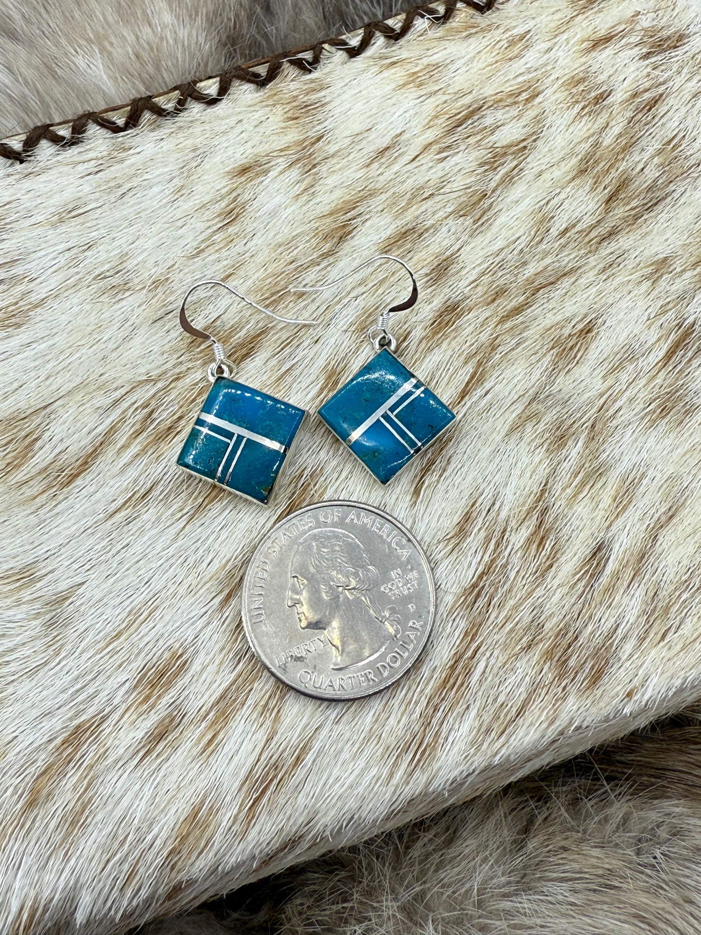 Turquoise Inlay Dangle Earrings by James Manygoats, Navajo