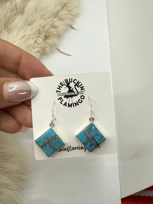 Turquoise Inlay Dangle Earrings by James Manygoats, Navajo