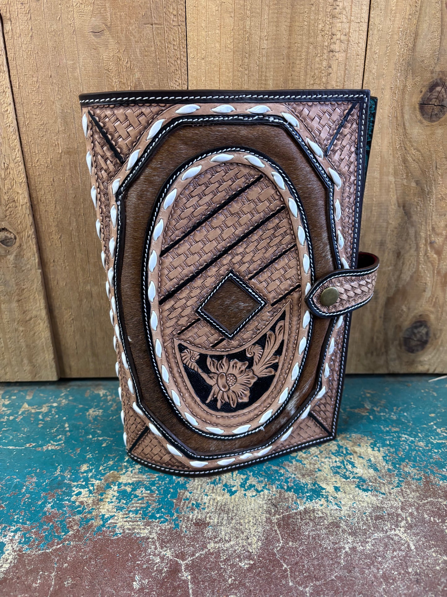 Brown Tooled Cowhide Bible Cover