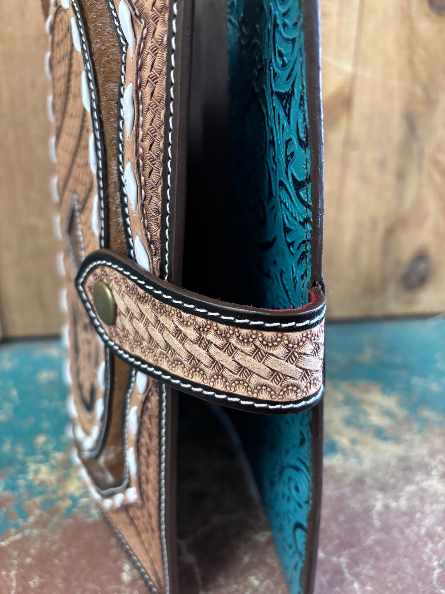 Brown Tooled Cowhide Bible Cover
