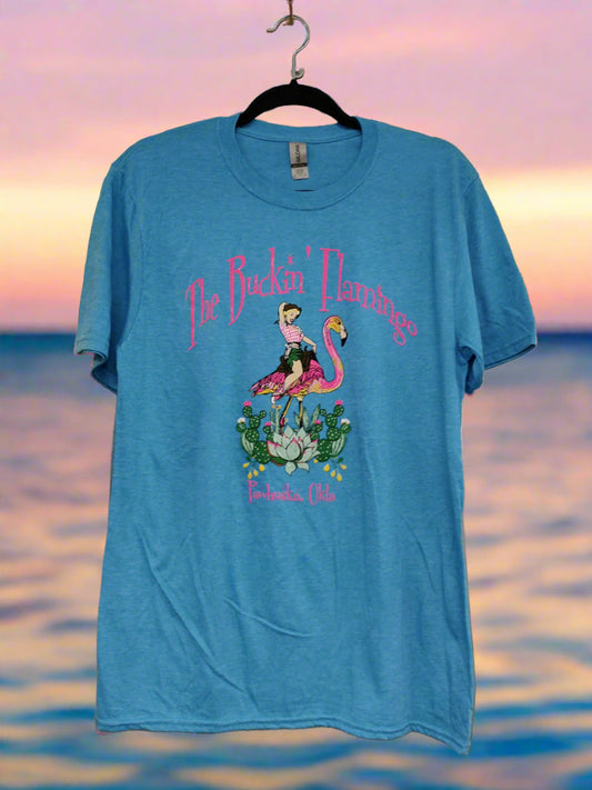 Light Blue Turquoise Original Buckin Flamingo Shirt