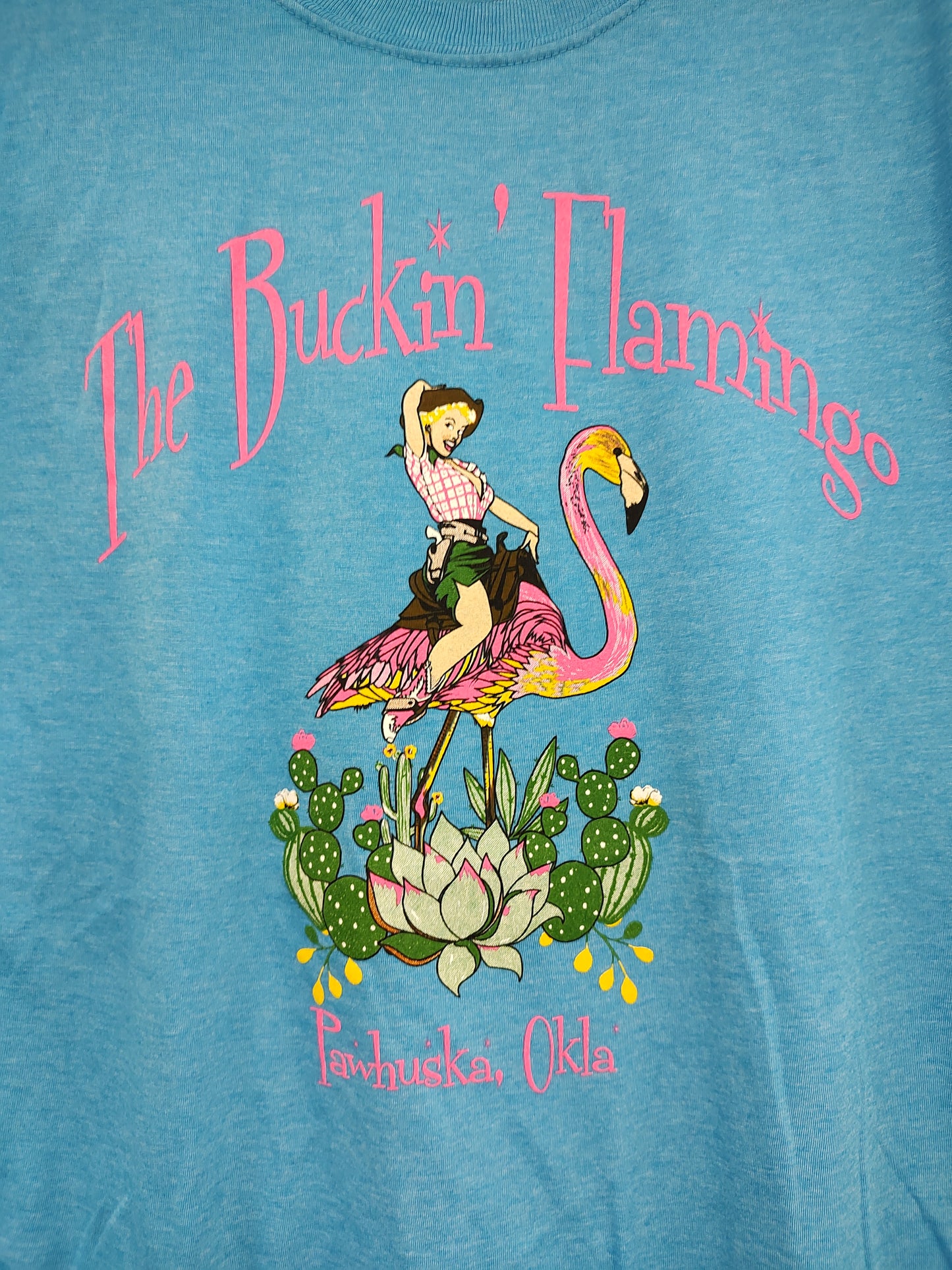 Light Blue Turquoise Original Buckin Flamingo Shirt