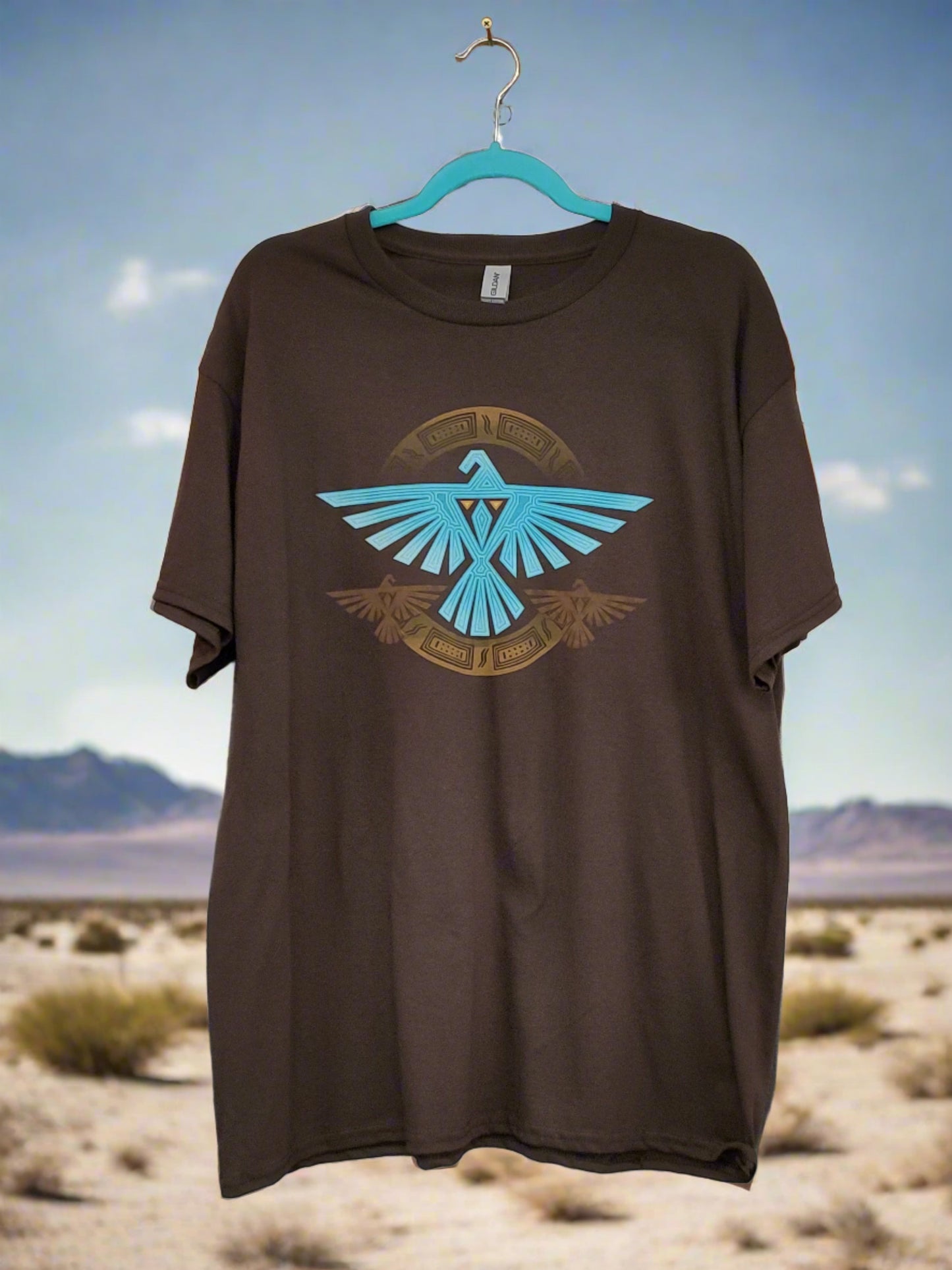 Brown with Blue Thunderbird Shirt