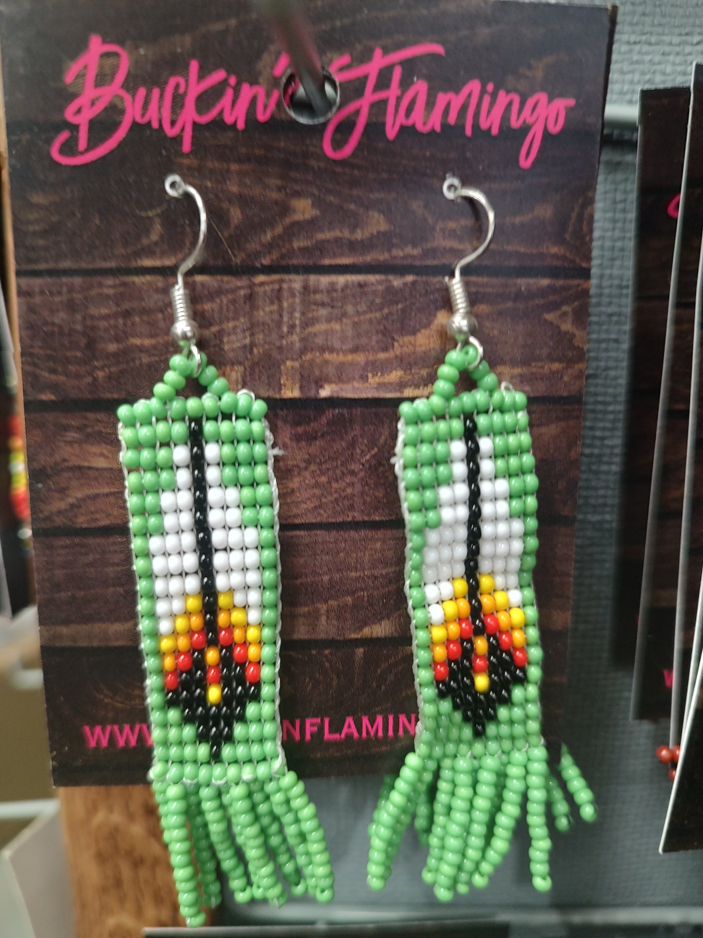 Beaded Feather Dangle Earrings