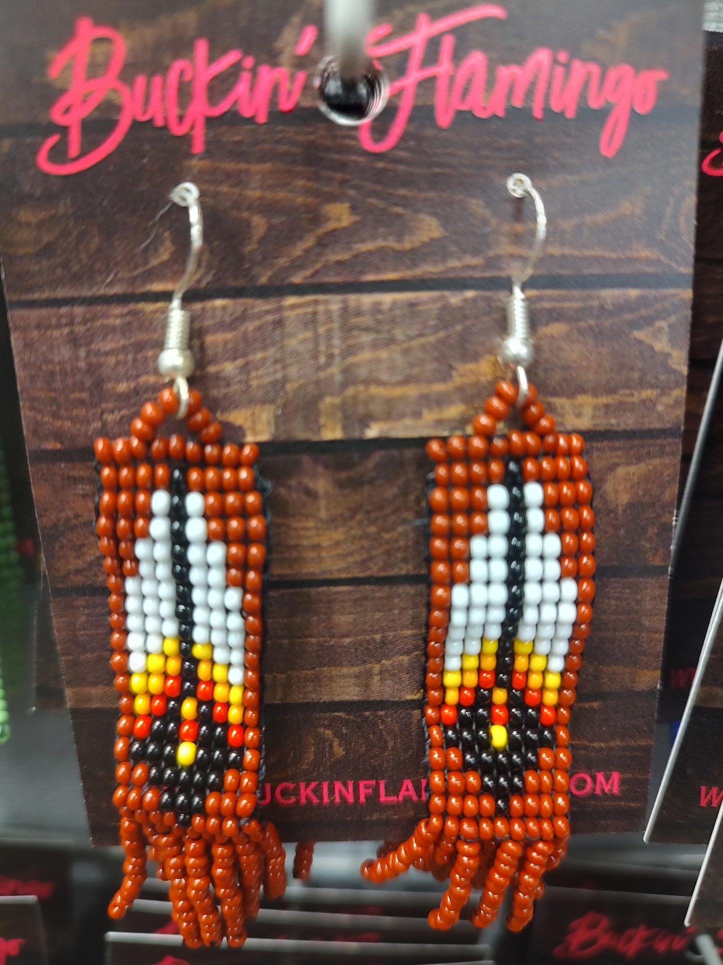 Beaded Feather Dangle Earrings