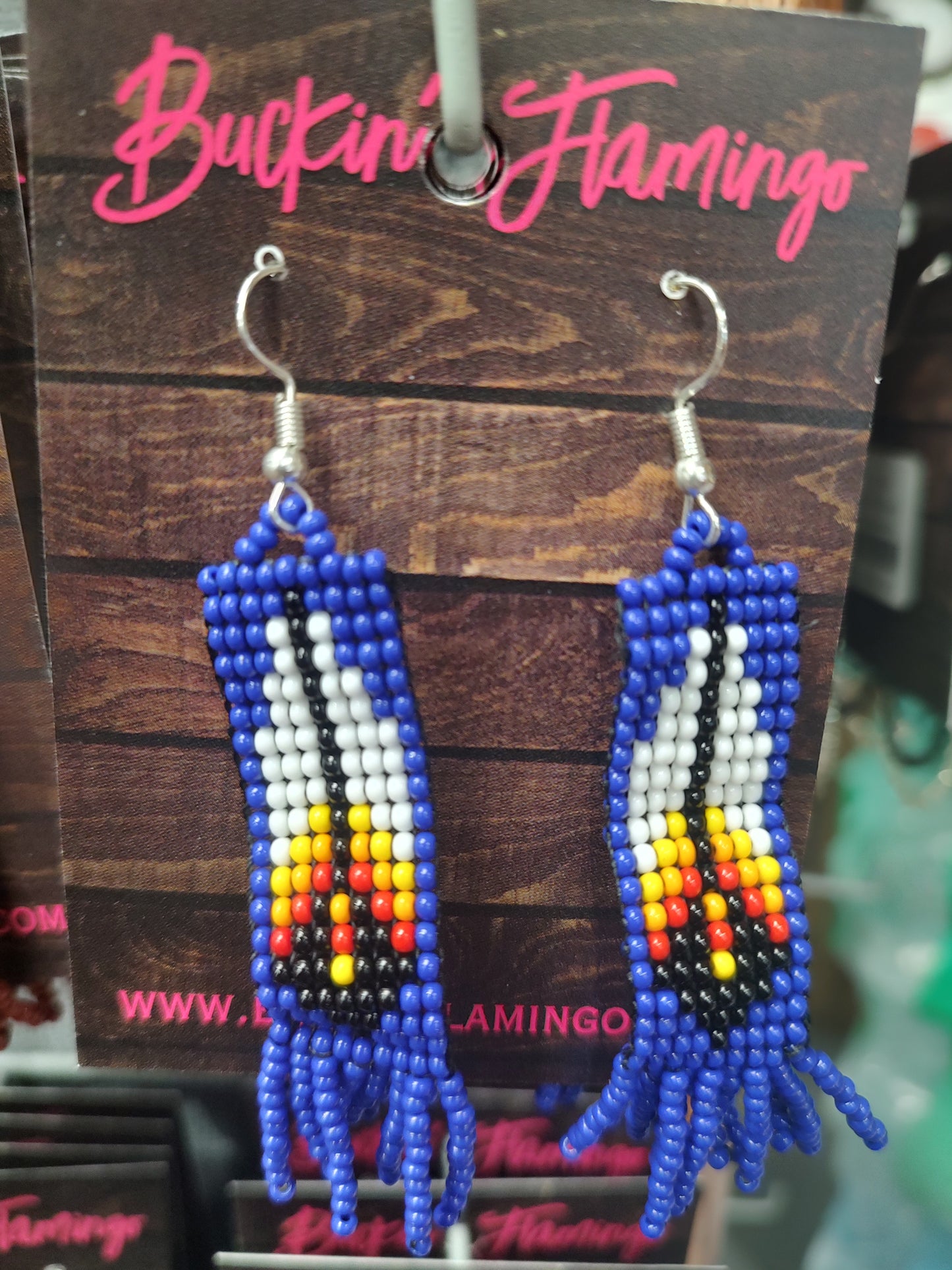 Beaded Feather Dangle Earrings