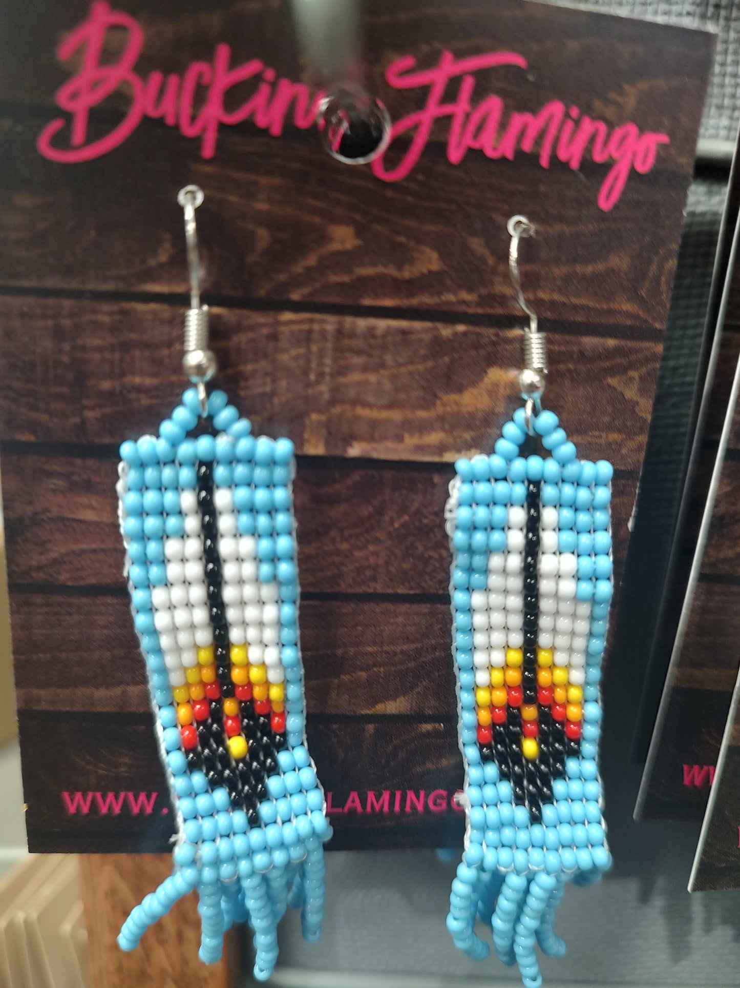Beaded Feather Dangle Earrings